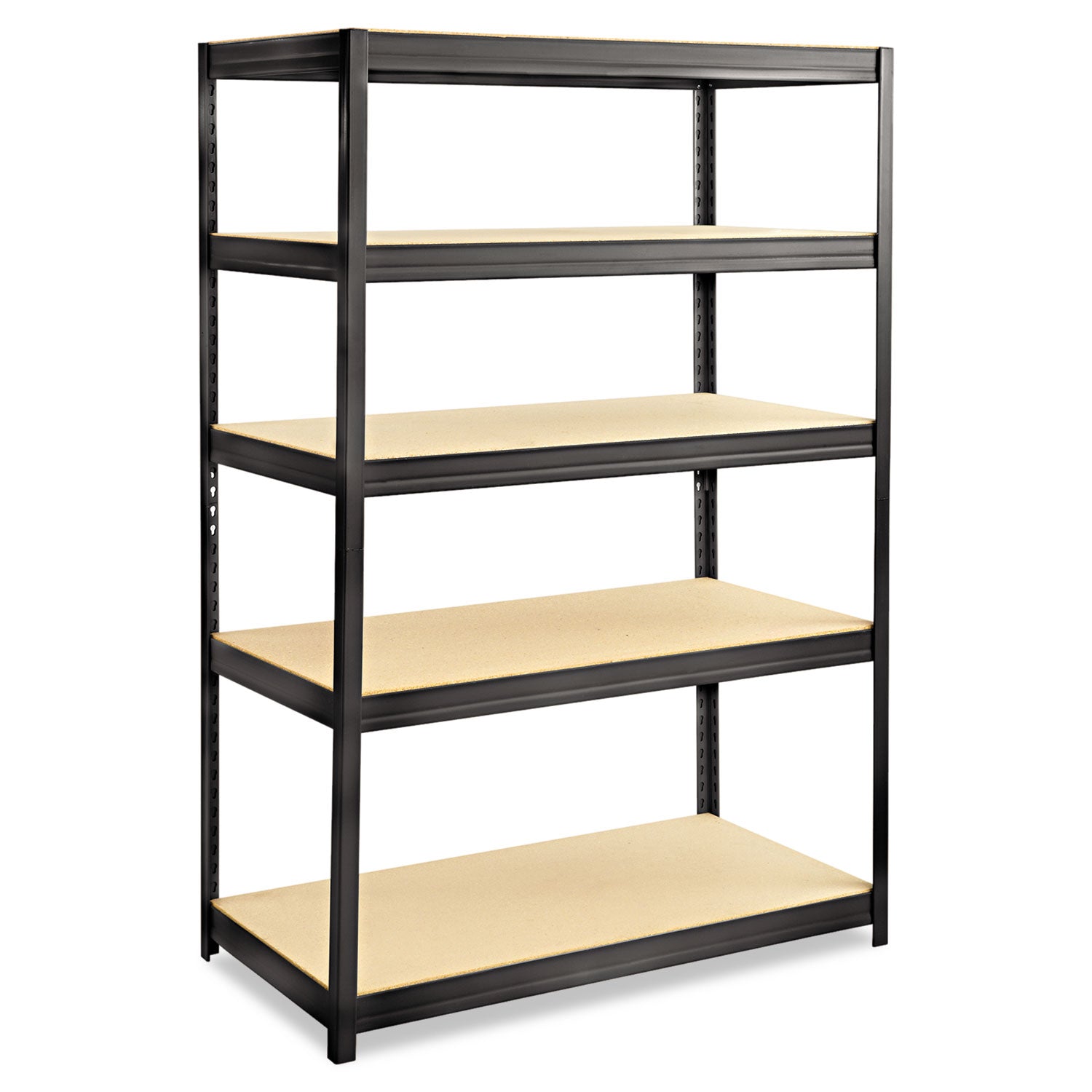 Boltless Steel/Particleboard Shelving, Five-Shelf, 48w x 24d x 72h, Black -