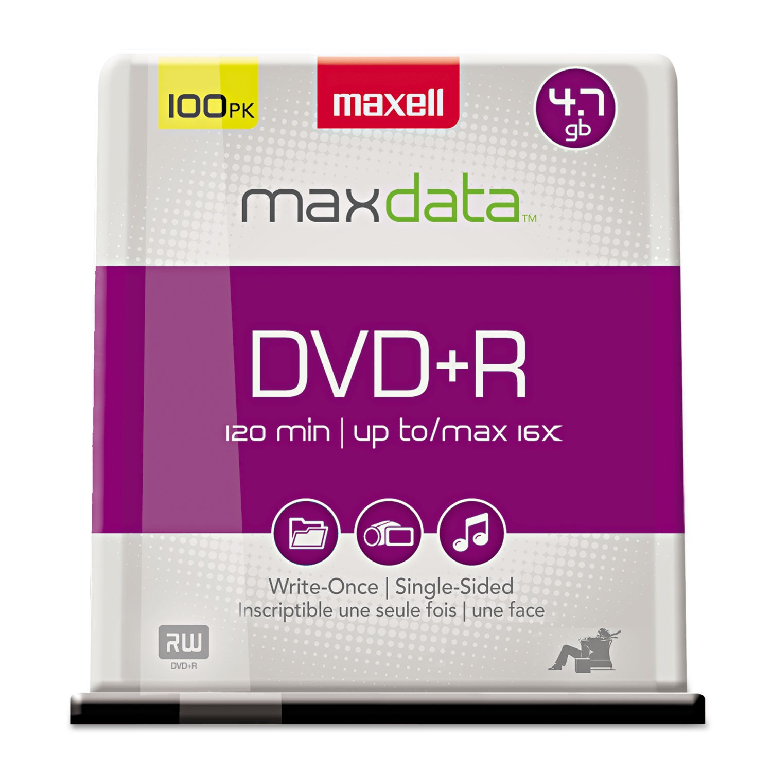 DVD+R High-Speed Recordable Disc, 4.7 GB, 16x, Spindle, Silver, 100/Pack -