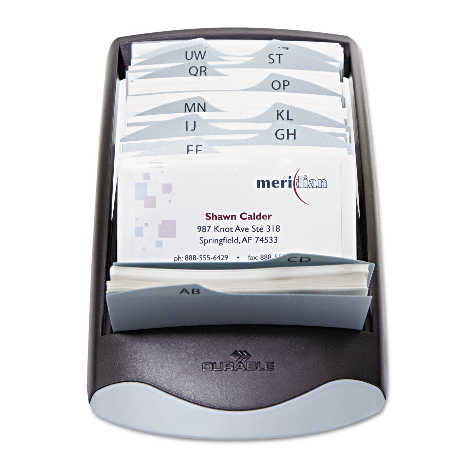VISIFIX Desk Business Card File, Holds 200 2.88 x 4.13 Cards, 5 x 9.31 x 3.56, Plastic, Graphite/Black -