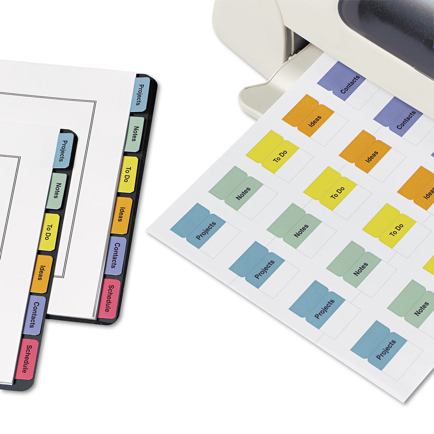Printable Plastic Tabs with Repositionable Adhesive, 1/5-Cut, Assorted Colors, 1.75" Wide, 80/Pack -