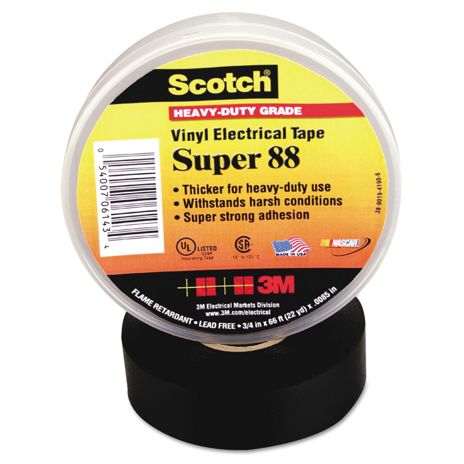 Scotch 88 Super Vinyl Electrical Tape, 0.75" x 66 ft, Black -