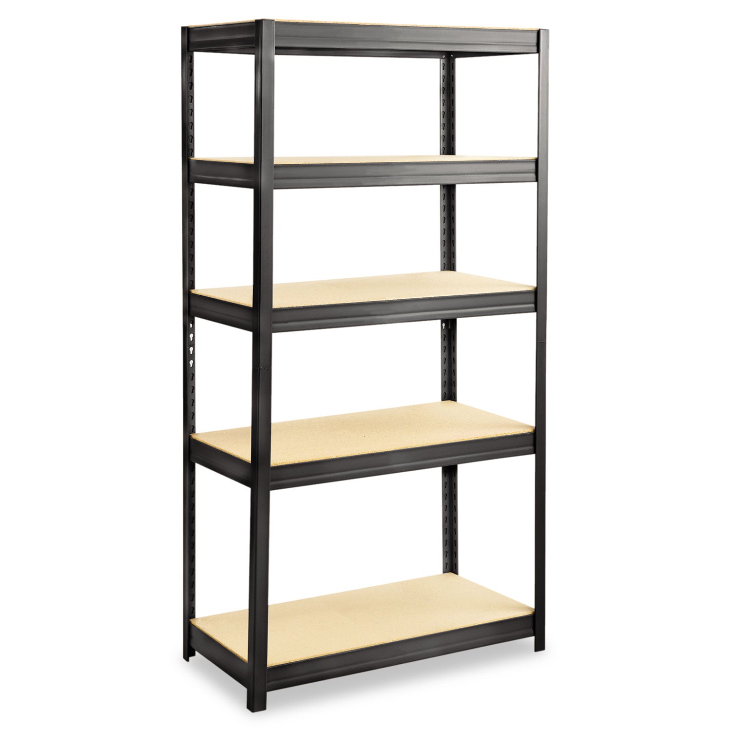 Boltless Steel/Particleboard Shelving, Five-Shelf, 36w x 18d x 72h, Black -