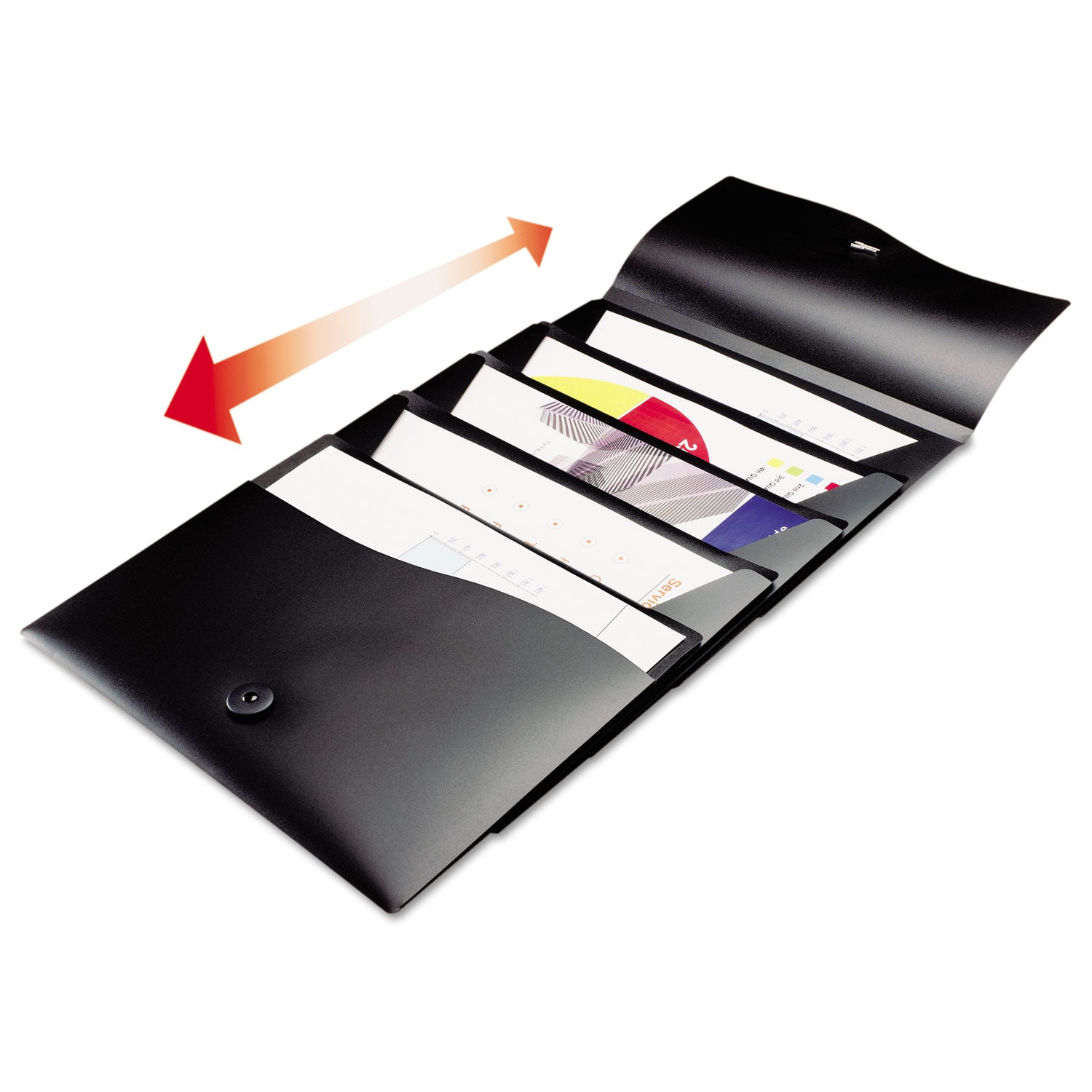 Slide and View Expanding File, 5 Sections, Cord/Hook Closure, Letter Size, Black -