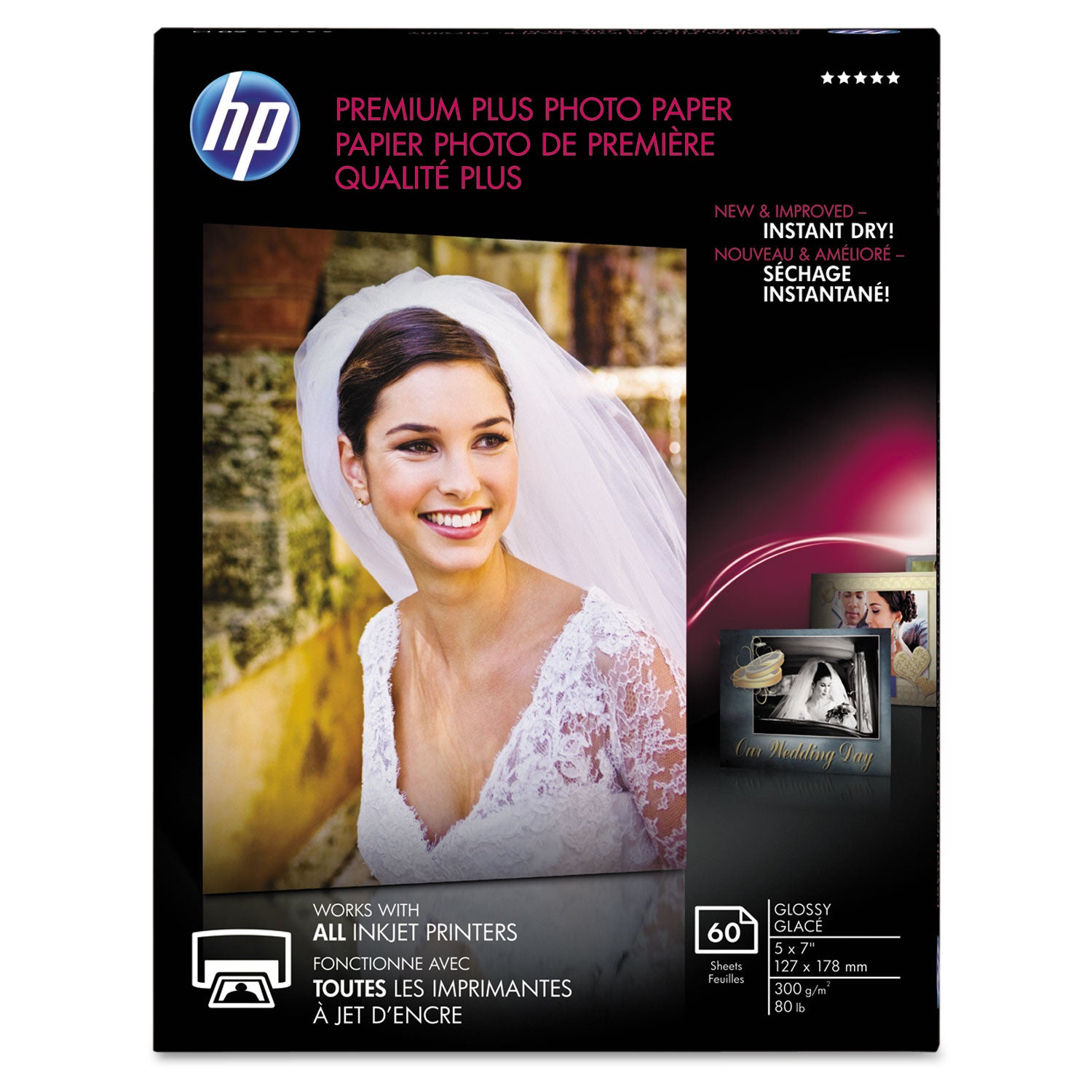 Premium Plus Photo Paper, 11.5 mil, 5 x 7, Glossy White, 60/Pack -