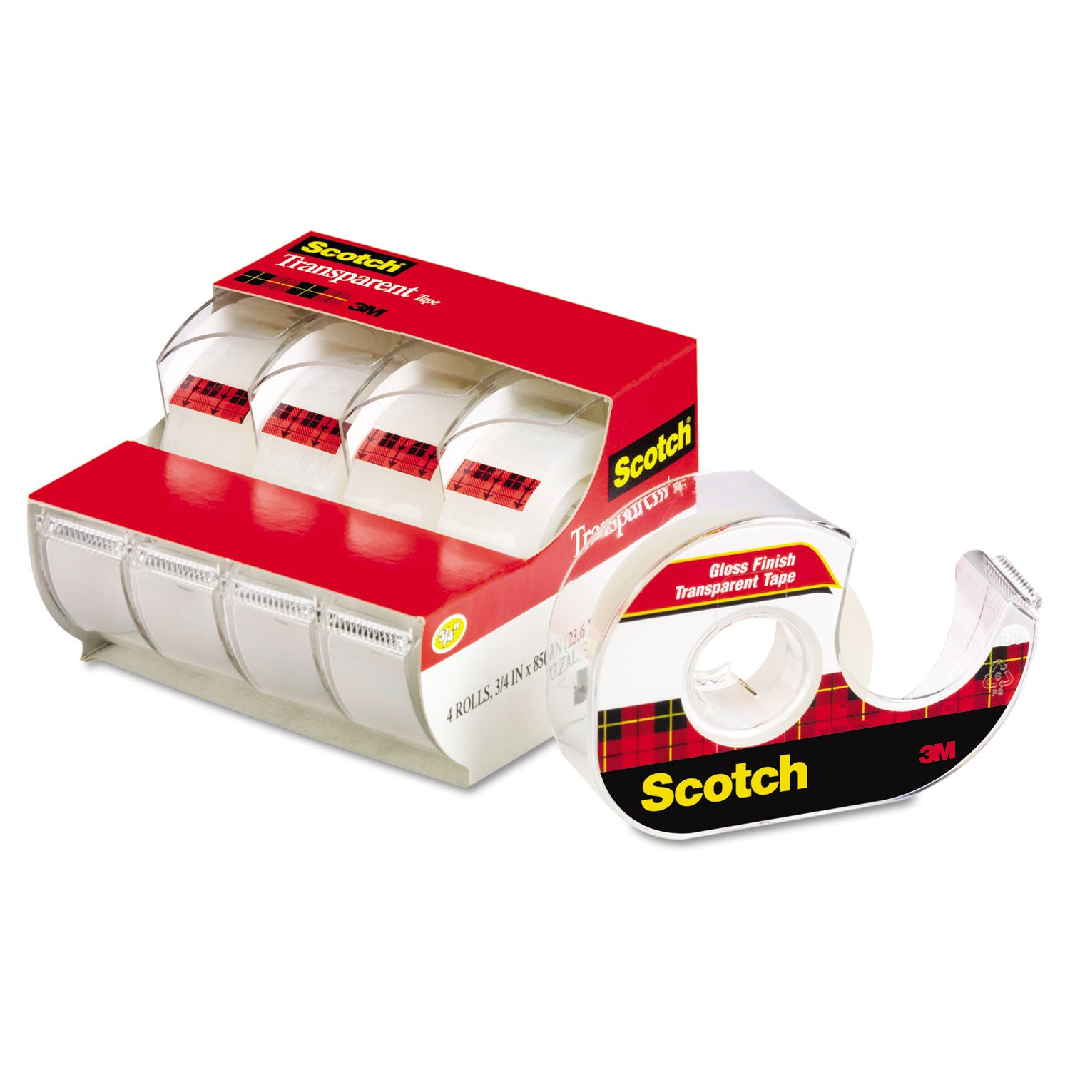 Transparent Tape In Handheld Dispenser, 1" Core, 0.75" x 70.83 ft, Transparent, 4/Pack -