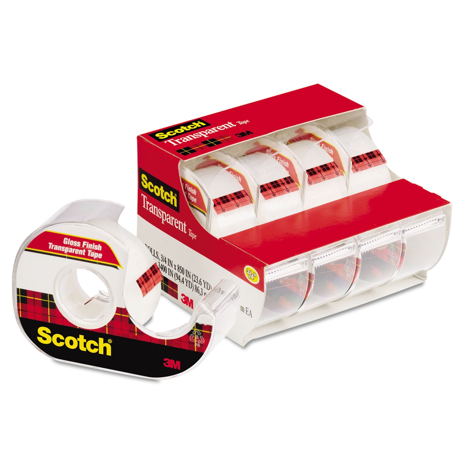 Transparent Tape In Handheld Dispenser, 1" Core, 0.75" x 70.83 ft, Transparent, 4/Pack -