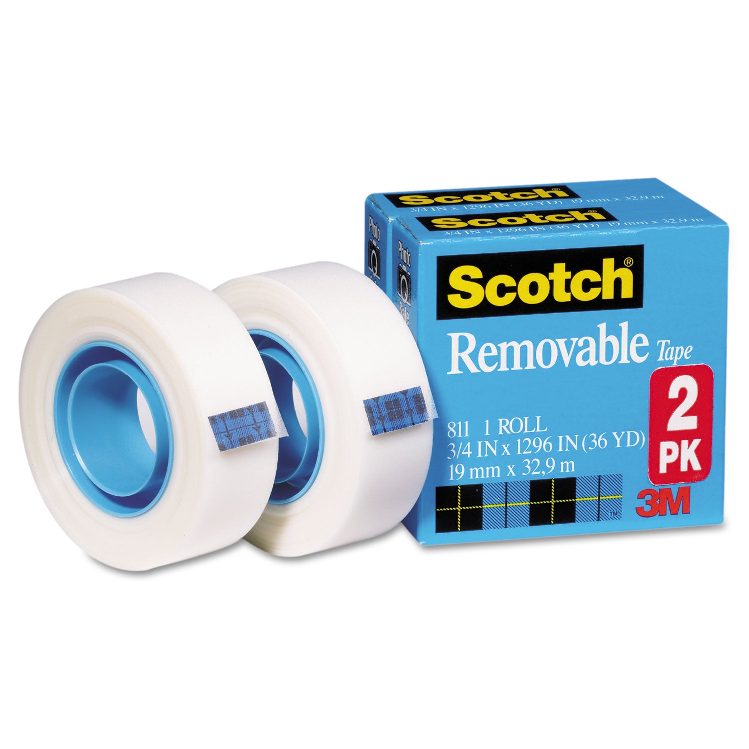 Removable Tape, 1" Core, 0.75" x 36 yds, Transparent, 2/Pack -
