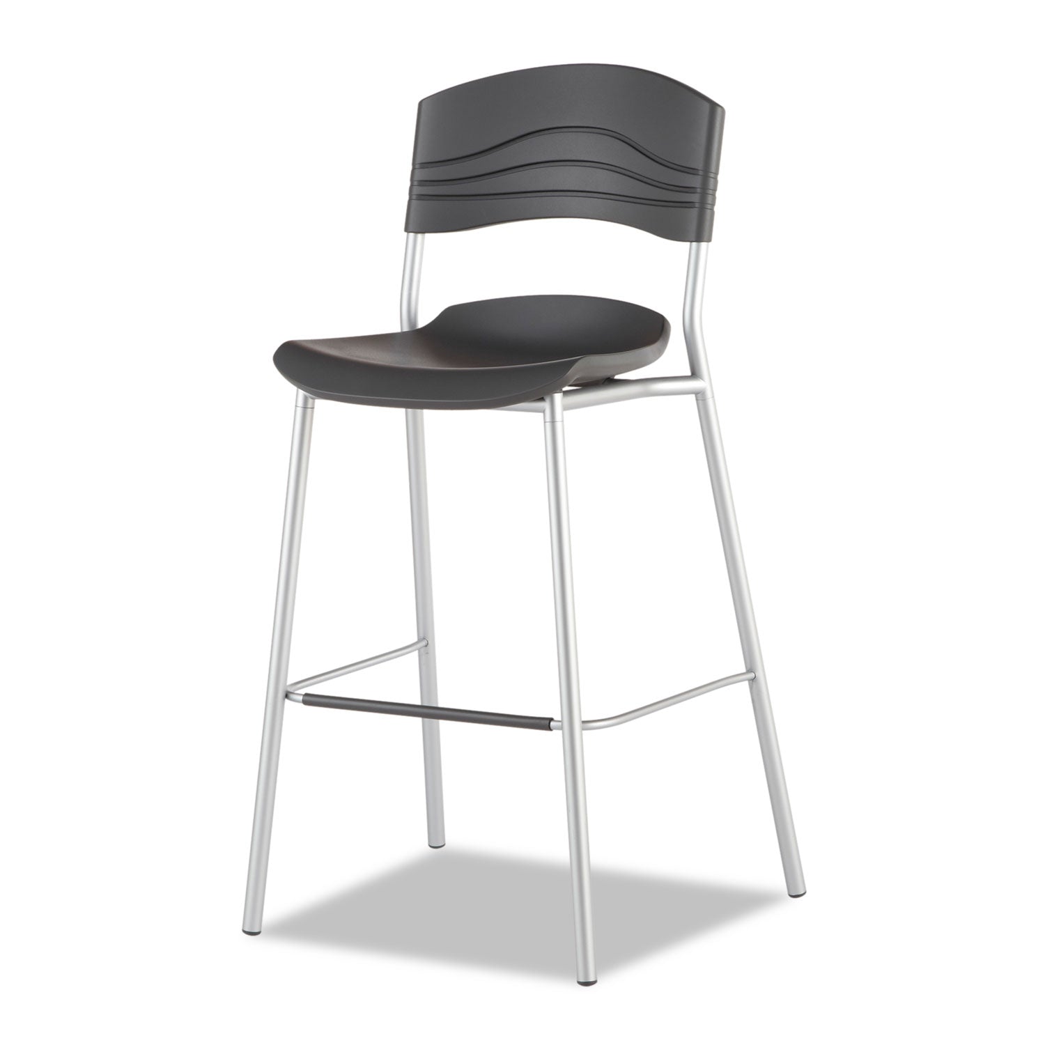 CafeWorks Stool, Supports Up to 225 lb, 30" Seat Height, Graphite Seat, Graphite Back, Silver Base -
