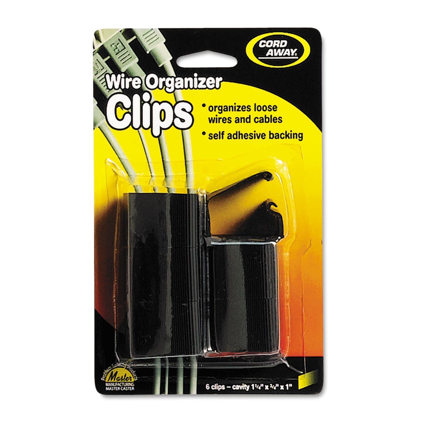 Self-Adhesive Wire Clips, Black, 6/Pack -