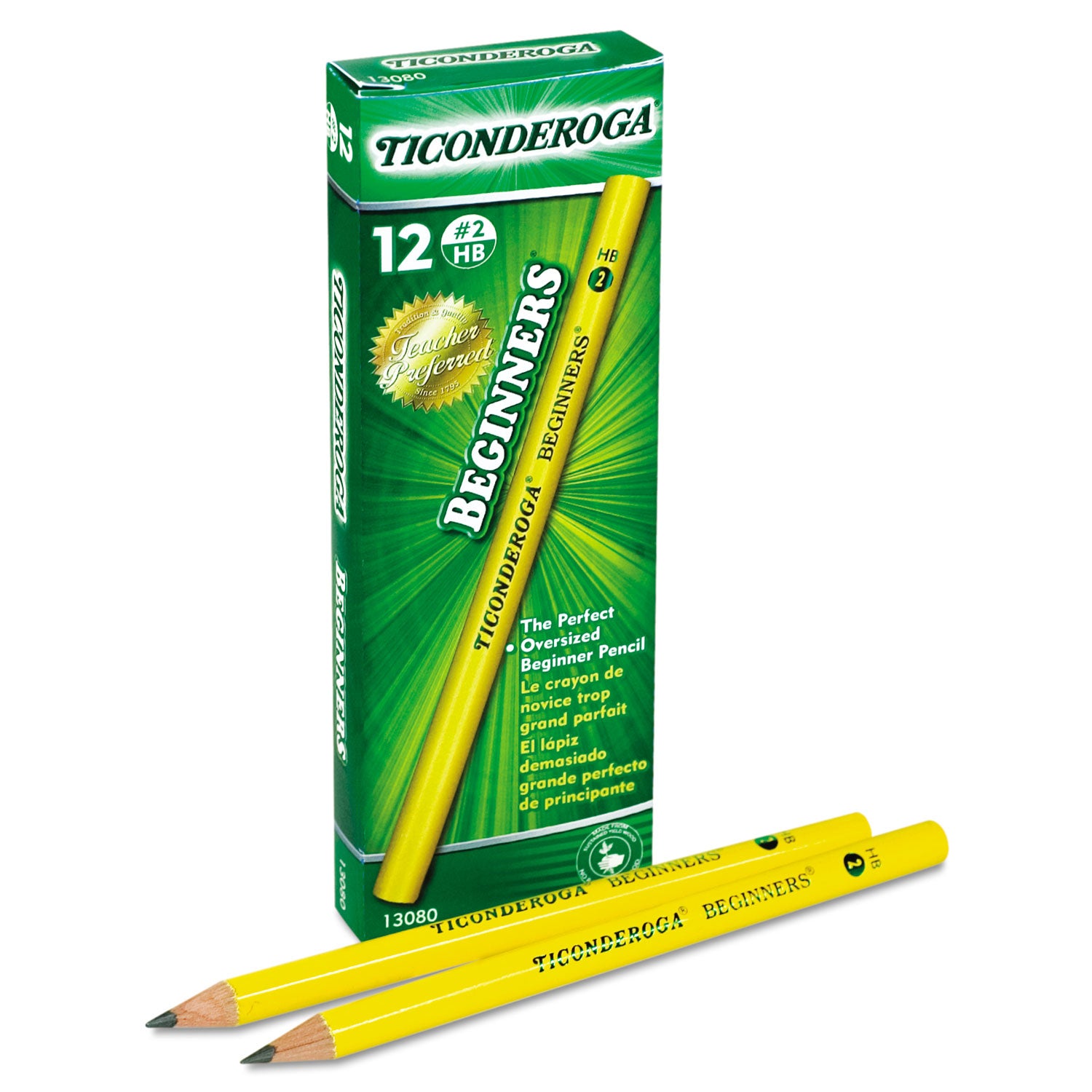 Ticonderoga Beginners Woodcase Pencil with Microban Protection, HB (#2), Black Lead, Yellow Barrel, Dozen -