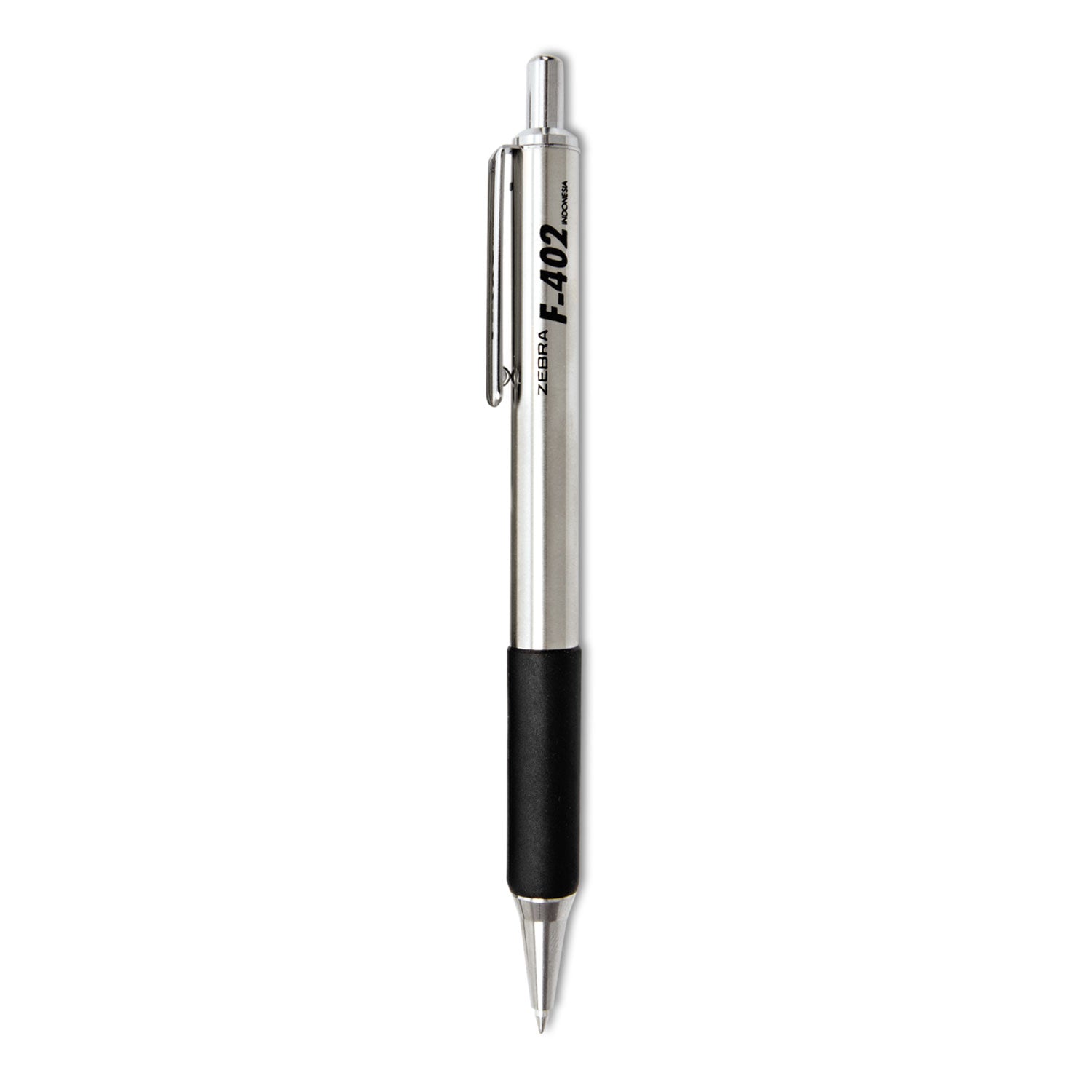 F-402 Ballpoint Pen, Retractable, Fine 0.7 mm, Black Ink, Stainless Steel/Black Barrel, 2/Pack -