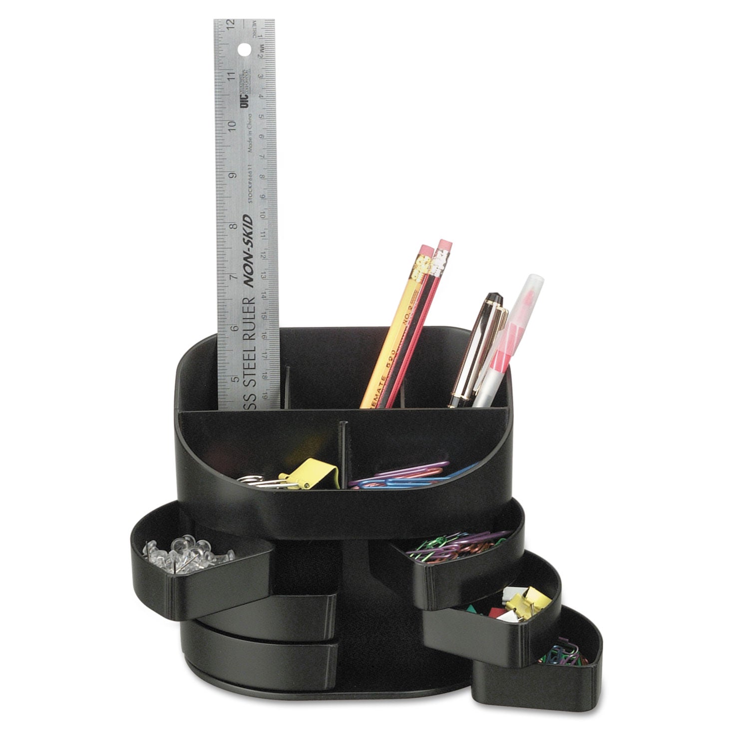 Double Supply Organizer, 11-Compartments, 6 Drawers, Plastic, 6.5 x 4.75 x 5.75, Black -