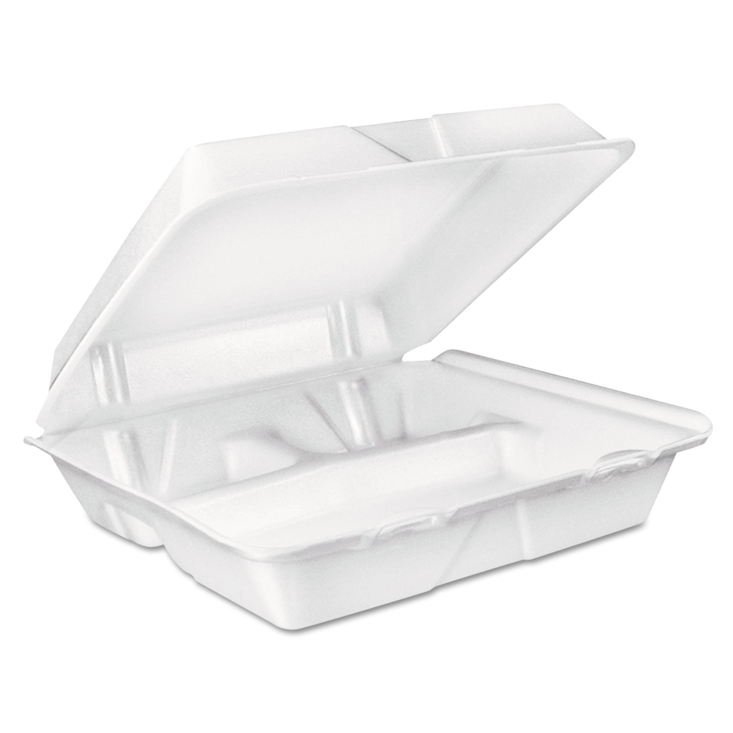 Foam Hinged Lid Container, 3-Compartment, 8 oz, 9 x 9.4 x 3, White, 200/Carton -