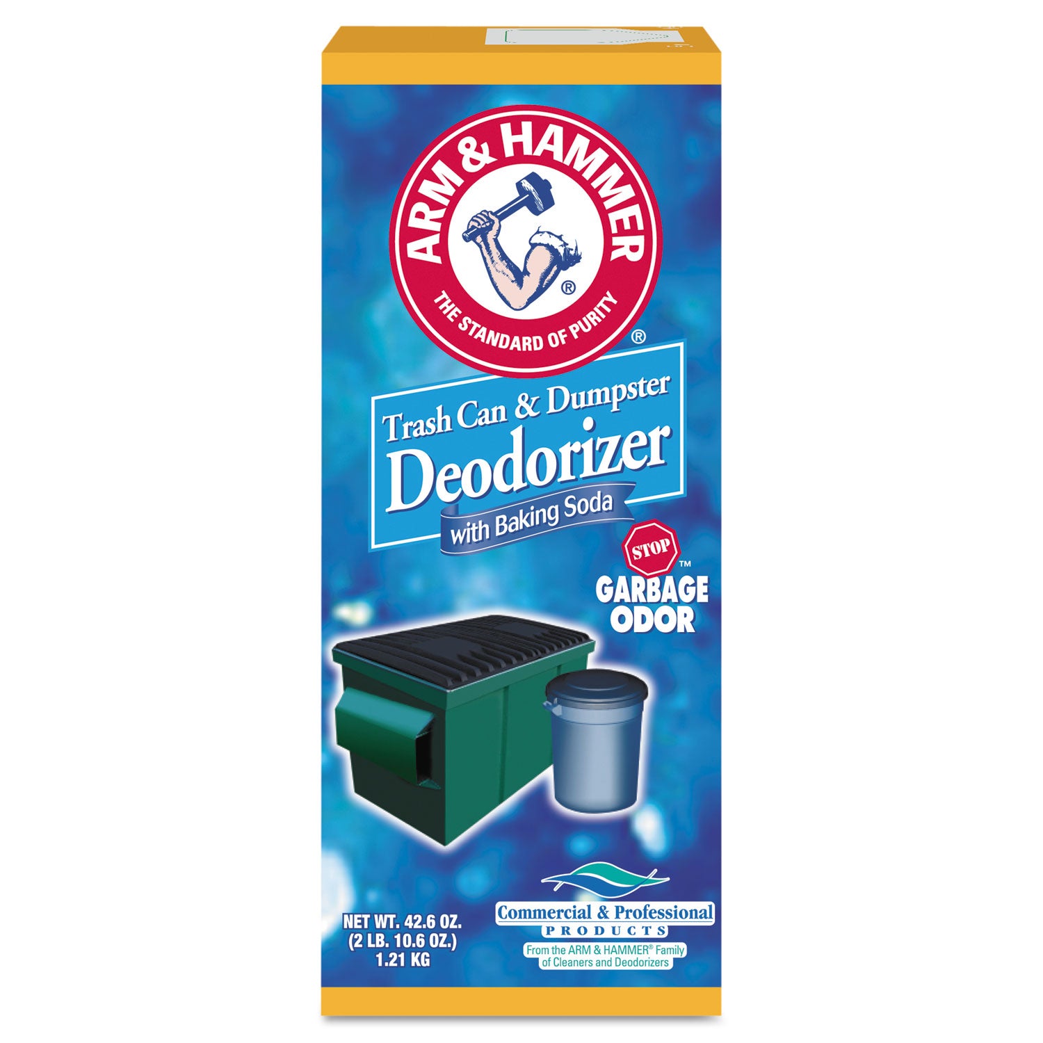Trash Can and Dumpster Deodorizer with Baking Soda, Sprinkle Top, Original, Powder, 42.6 oz Box, 9/Carton -