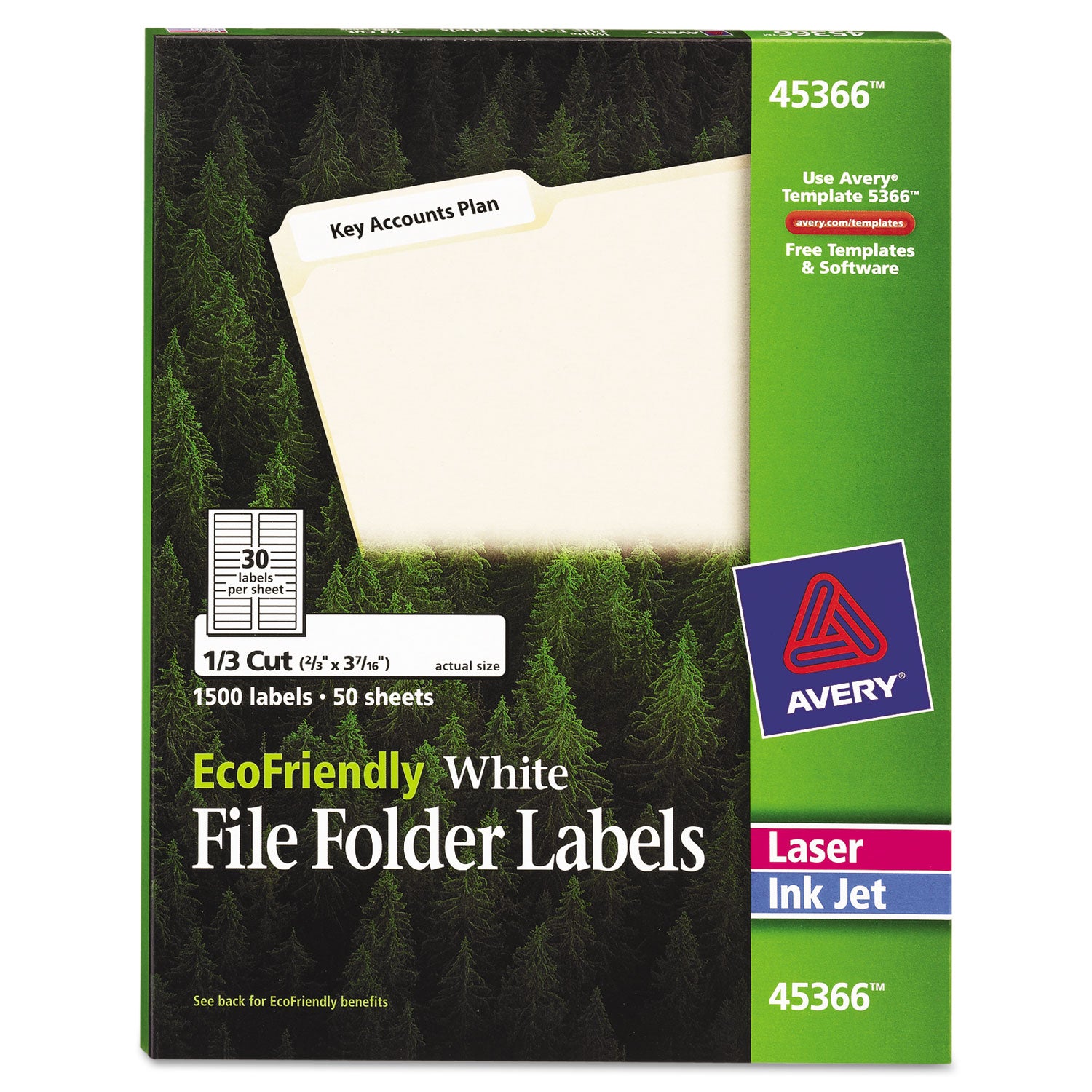 EcoFriendly Permanent File Folder Labels, 0.66 x 3.44, White, 30/Sheet, 50 Sheets/Pack -