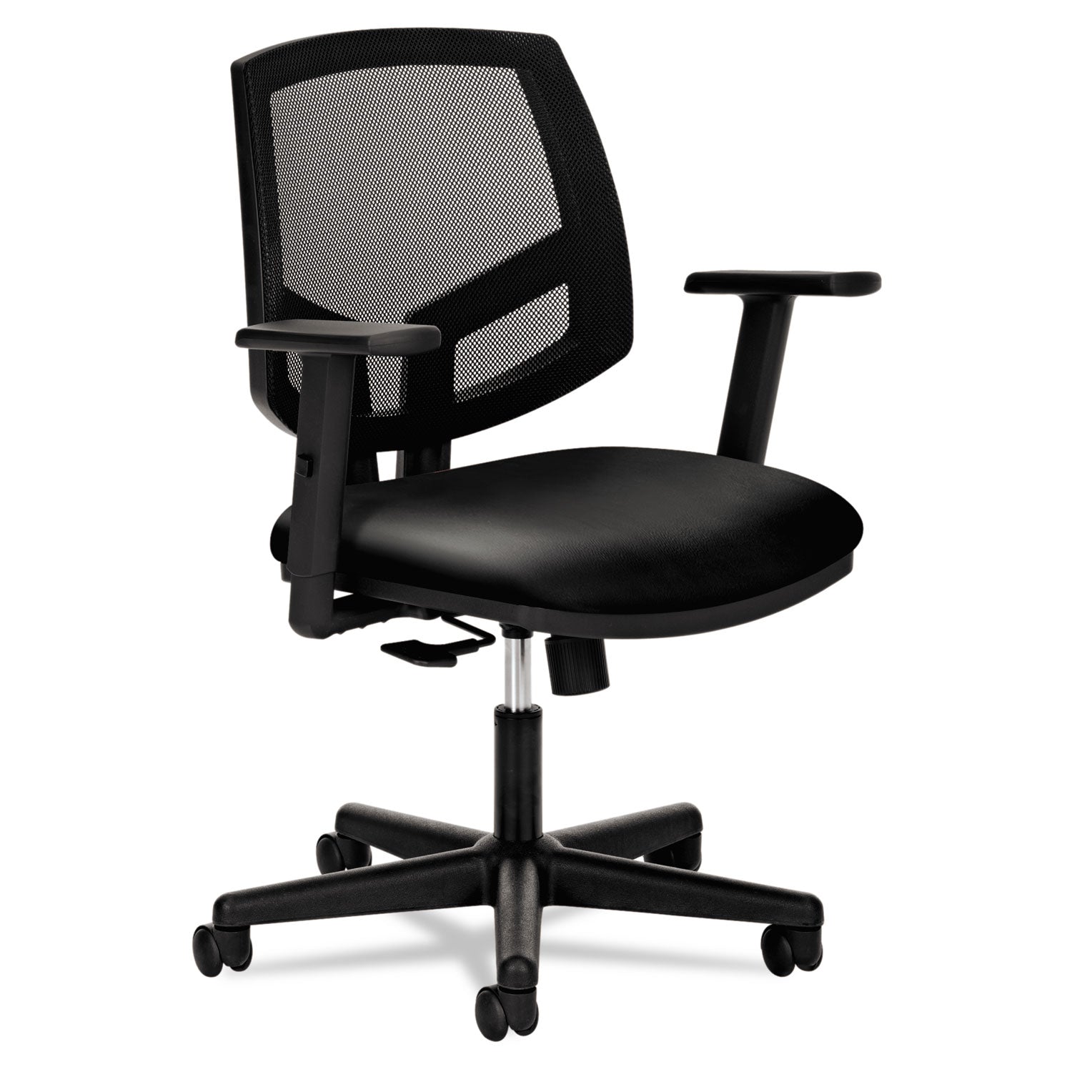 Volt Series Mesh Back Leather Task Chair with Synchro-Tilt, Supports Up to 250 lb, 18.13" to 22.38" Seat Height, Black -