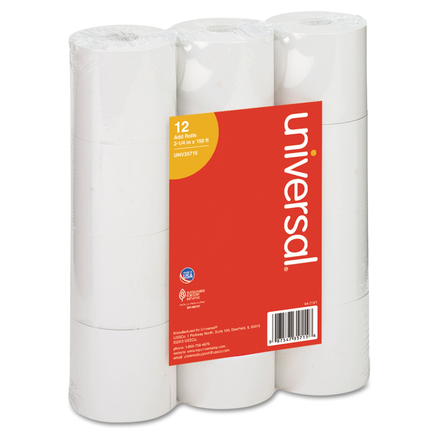Impact and Inkjet Print Bond Paper Rolls, 0.5" Core, 2.25" x 150 ft, White, 12/Pack -