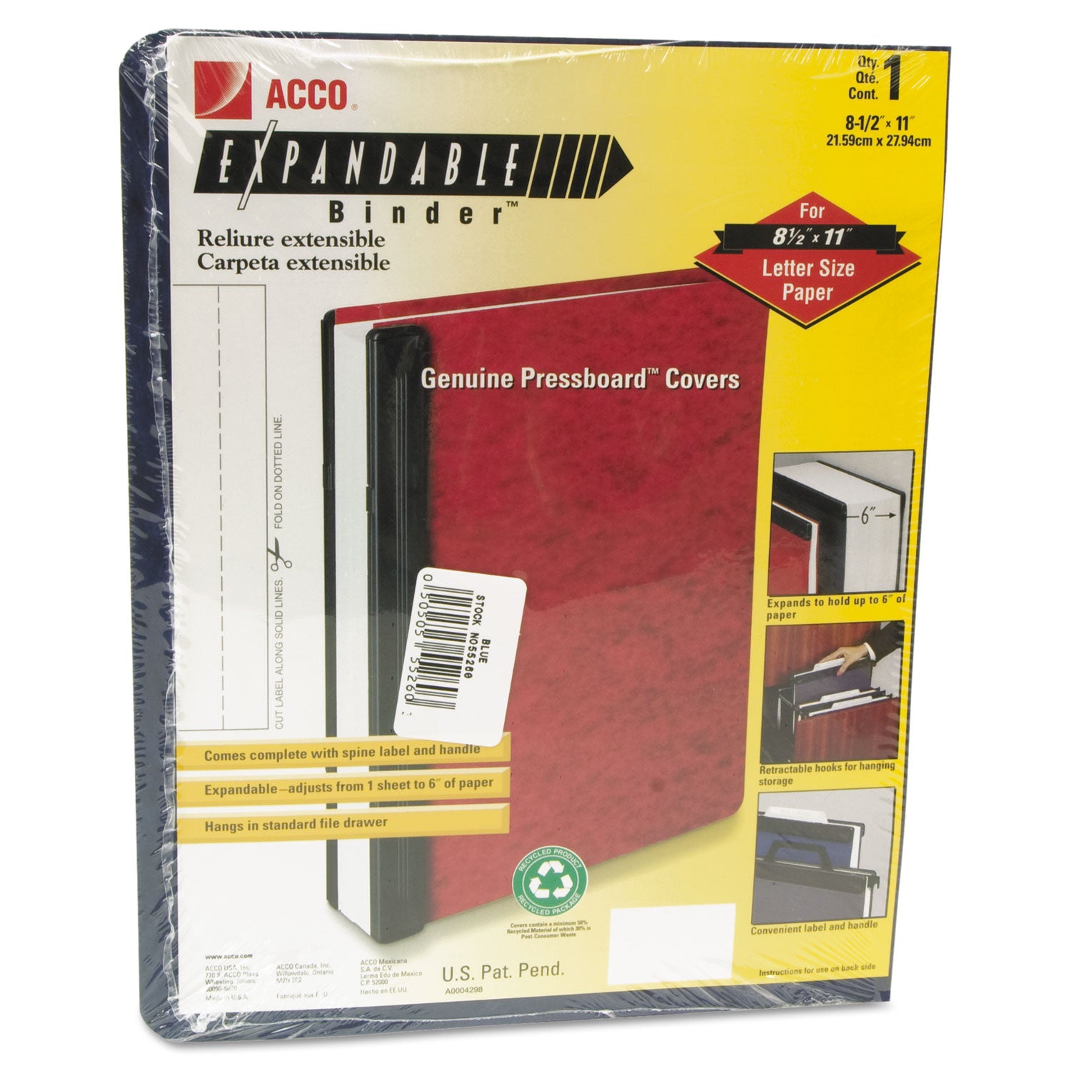 Expandable Hanging Data Binder, 2 Posts, 6" Capacity, 11 x 8.5, Blue -