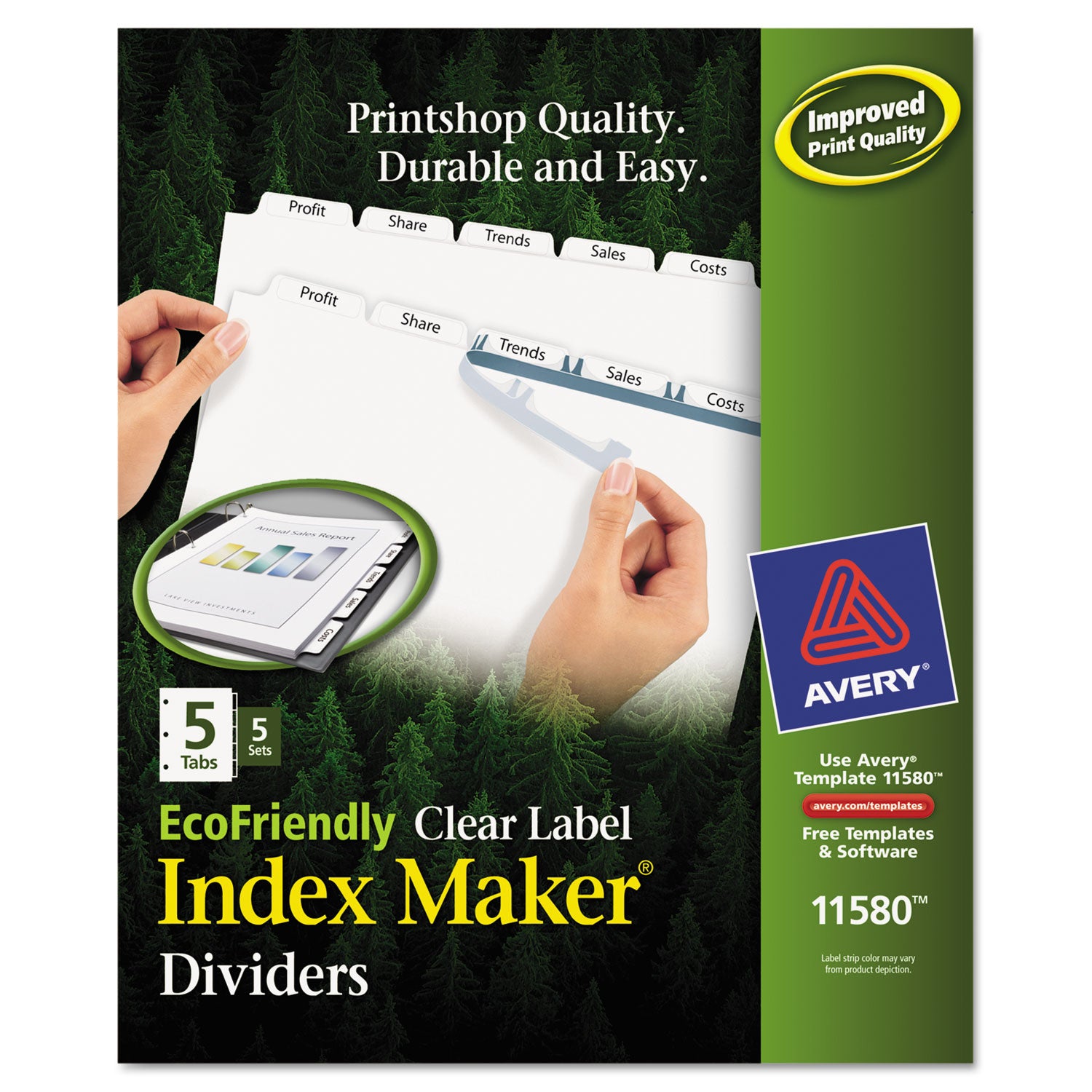 Index Maker EcoFriendly Print and Apply Clear Label Dividers with White Tabs, 5-Tab, 11 x 8.5, White, 5 Sets -