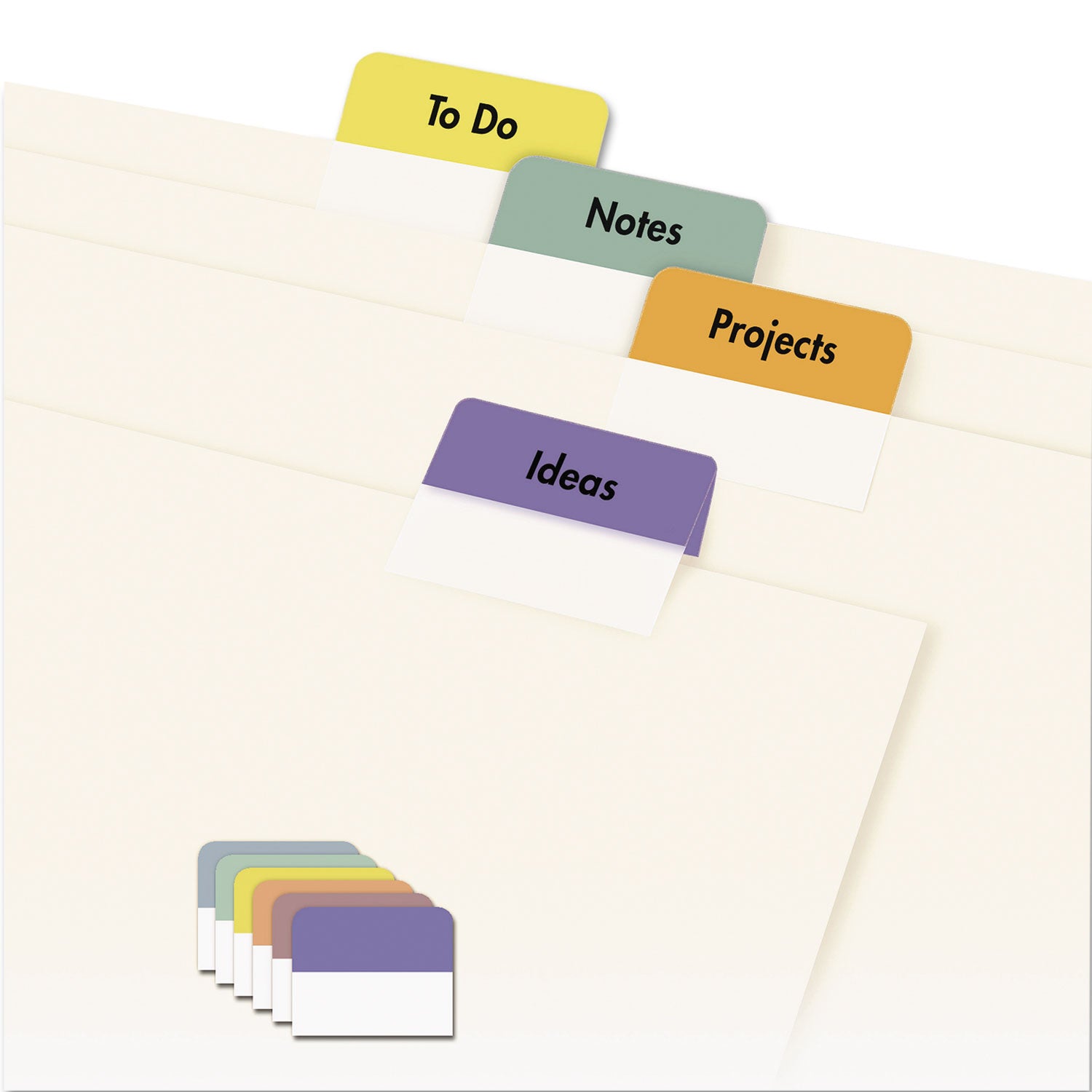 Printable Plastic Tabs with Repositionable Adhesive, 1/5-Cut, Assorted Colors, 1.25" Wide, 96/Pack -