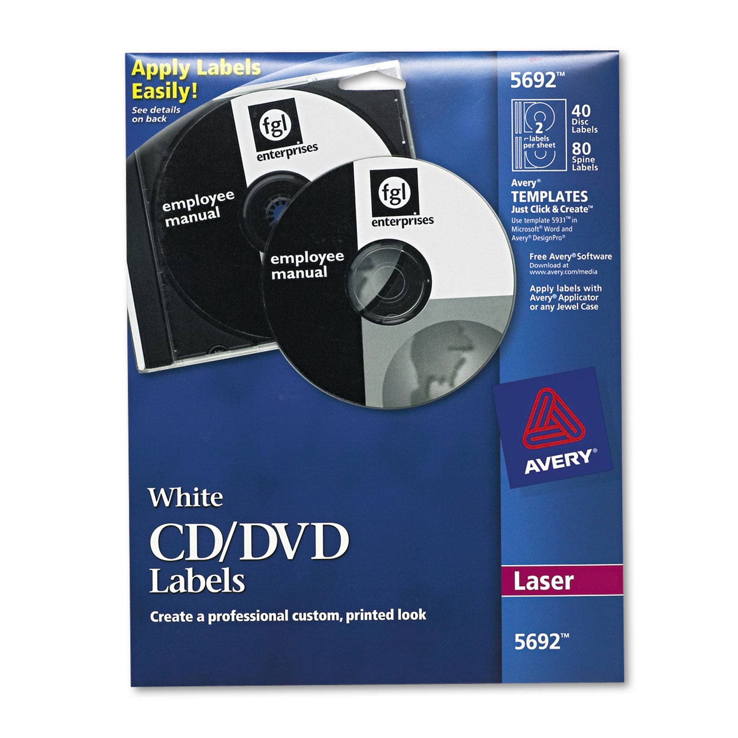 Laser CD Labels, Matte White, 40/Pack -