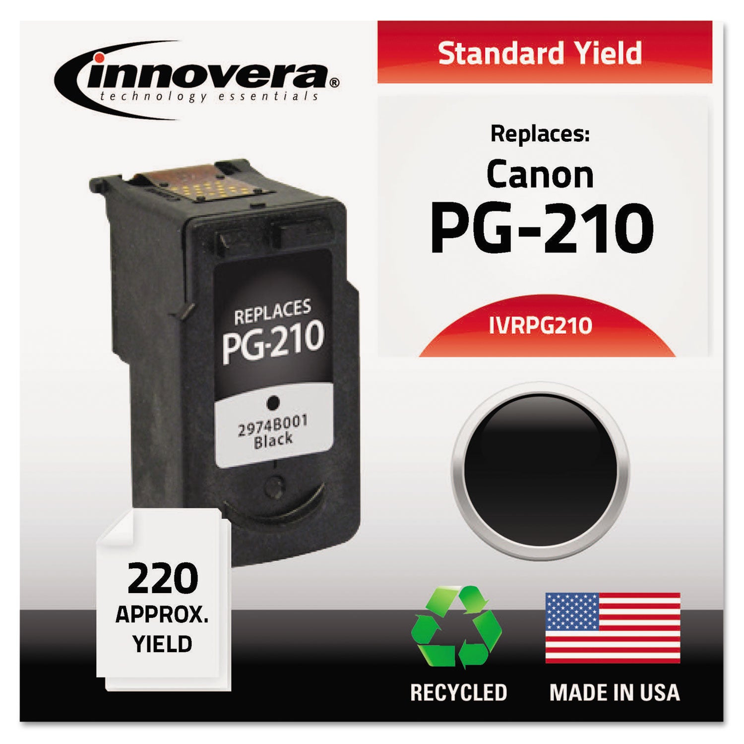 Remanufactured Black Ink, Replacement for PG-210 (2974B001), 220 Page-Yield -