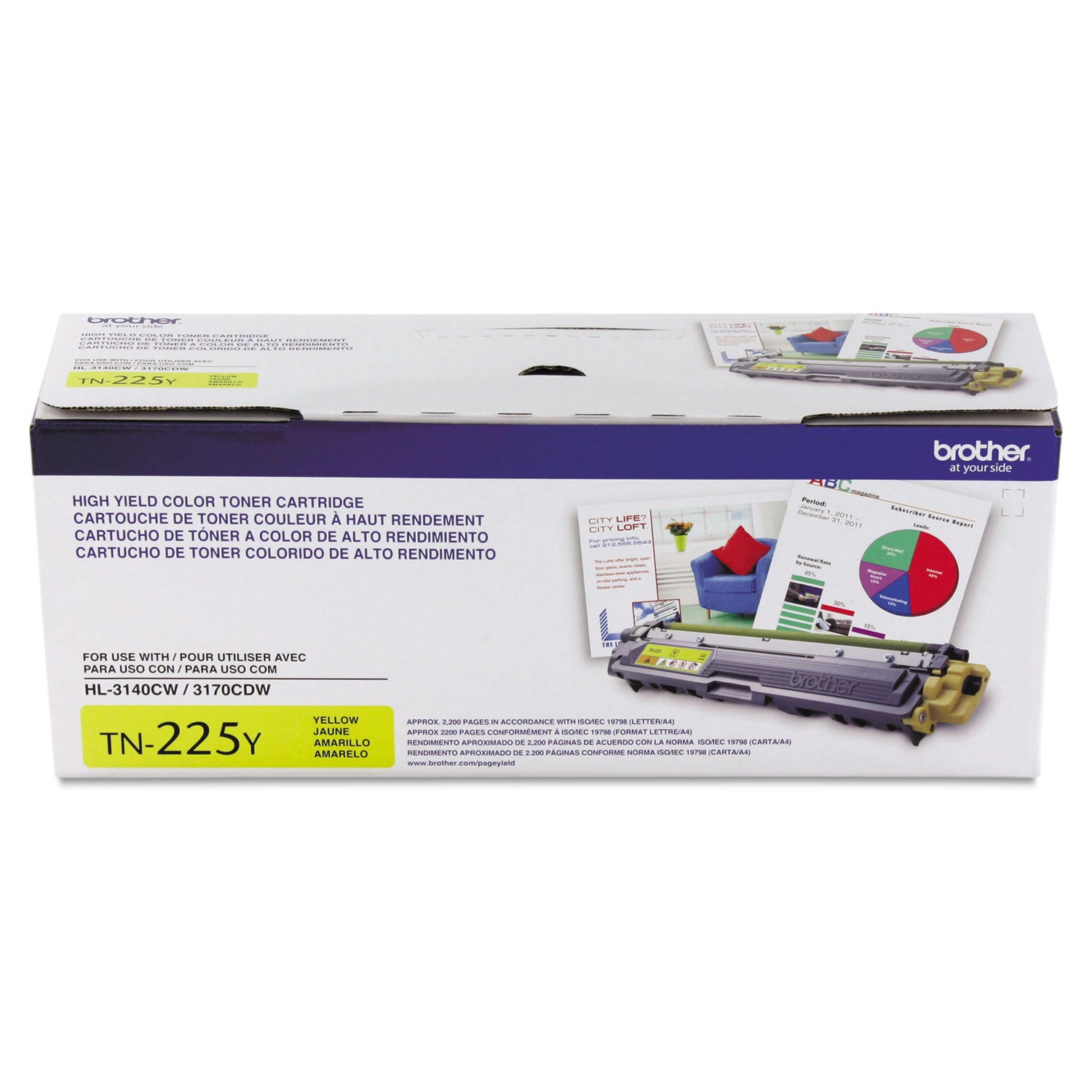 TN225Y High-Yield Toner, 2,200 Page-Yield, Yellow - 1