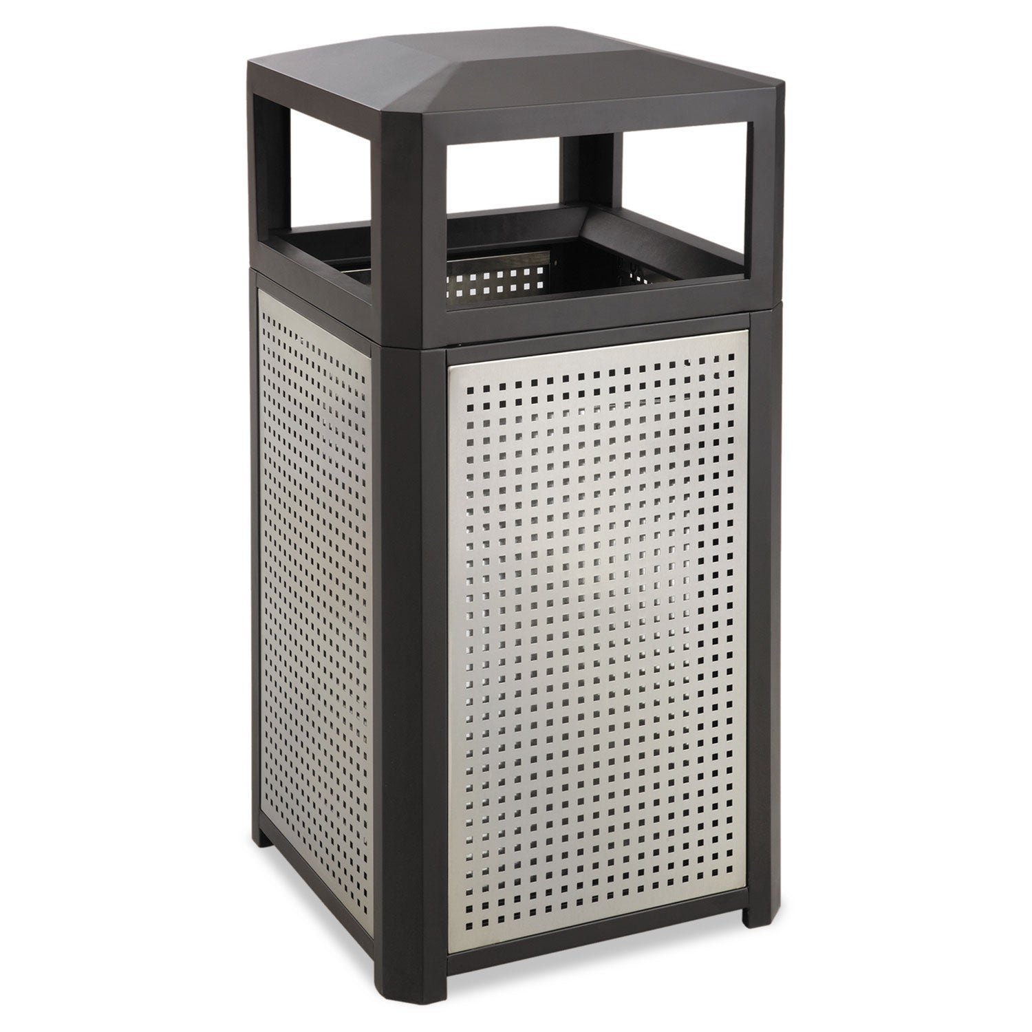 Evos Series Steel Waste Container, 38 gal, Steel, Black -