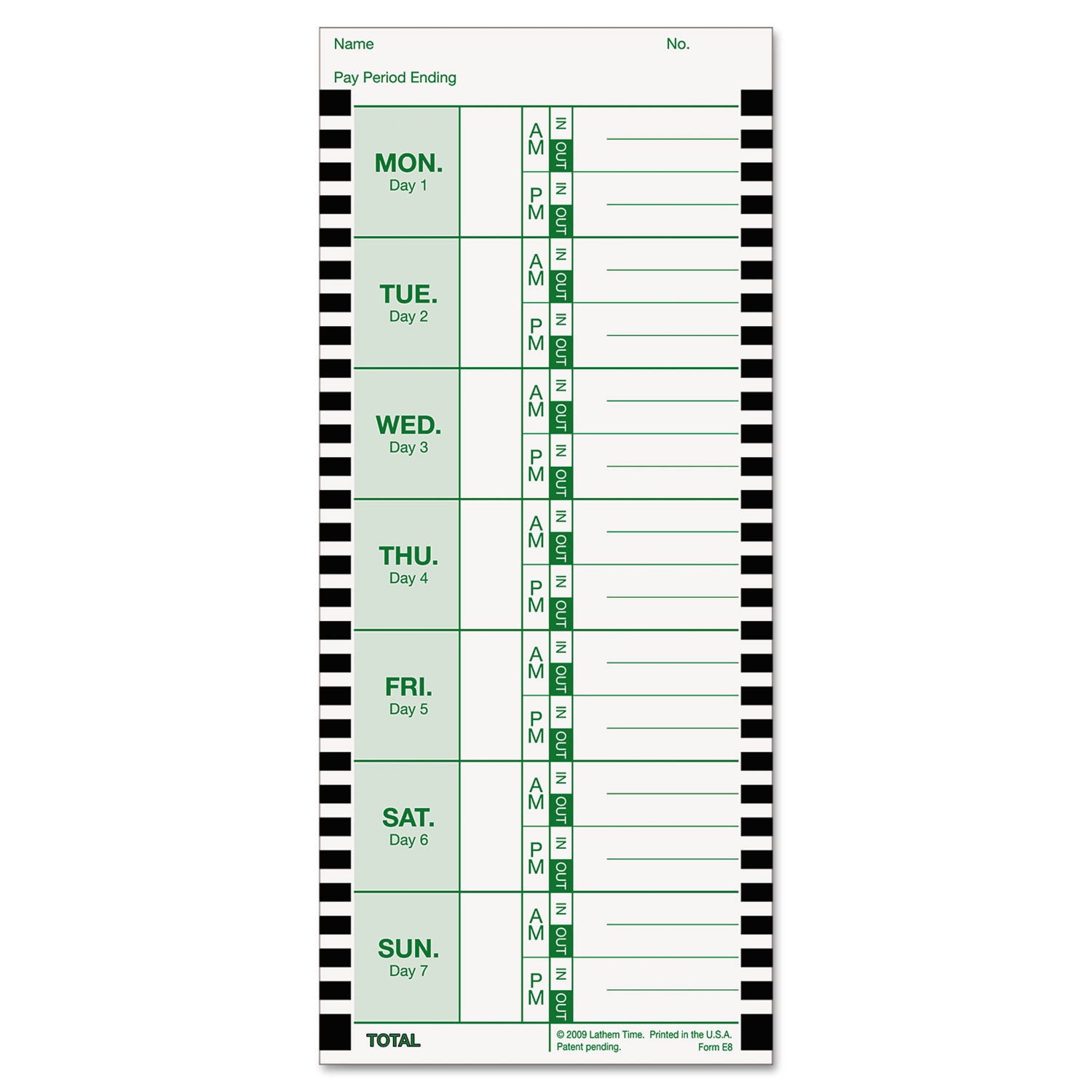 Time Clock Cards for Lathem Time 800P, One Side, 4 x 9, 100/Pack -
