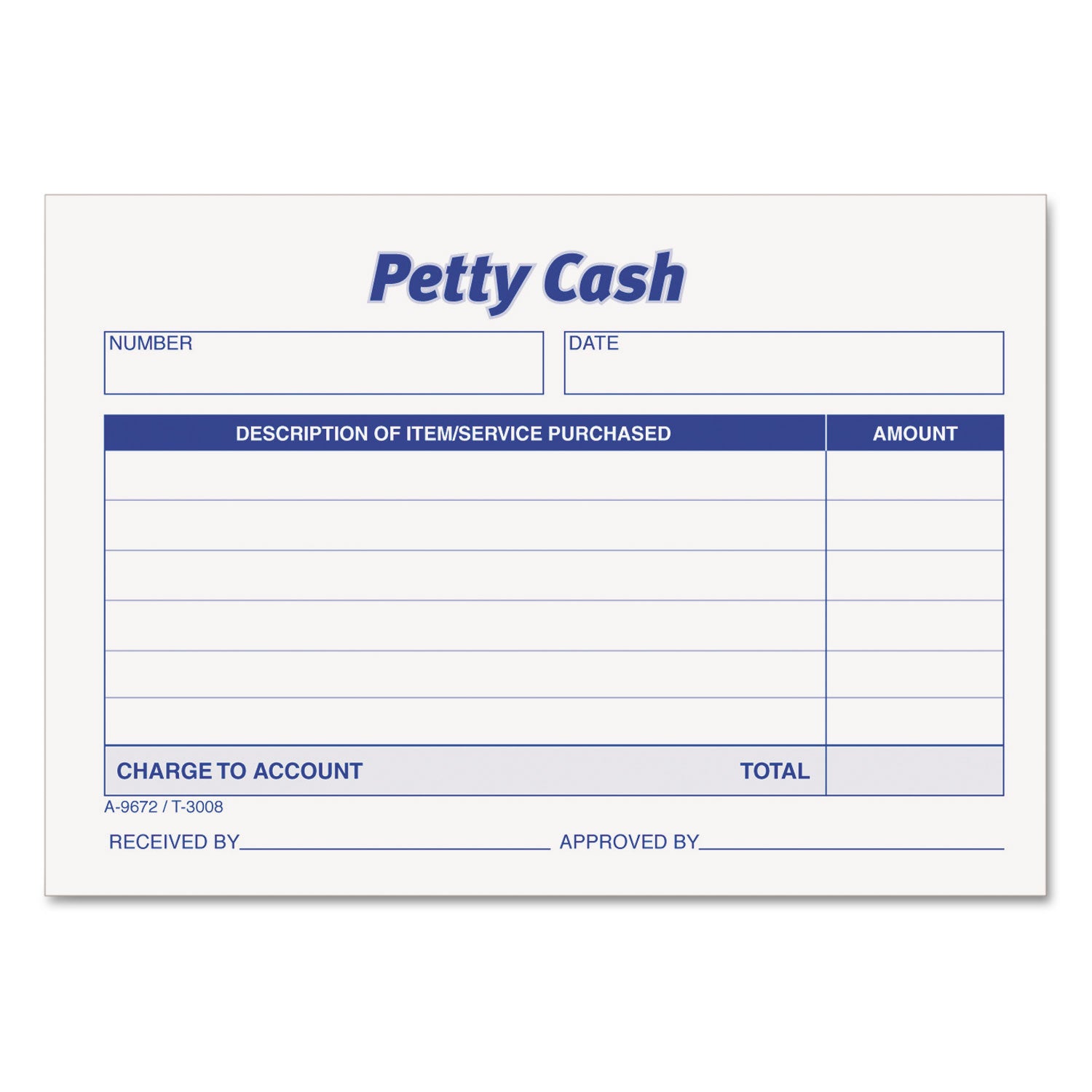 Petty Cash Slips, One-Part (No Copies), 5 x 3.5, 50 Forms/Pad, 12 Pads/Pack -