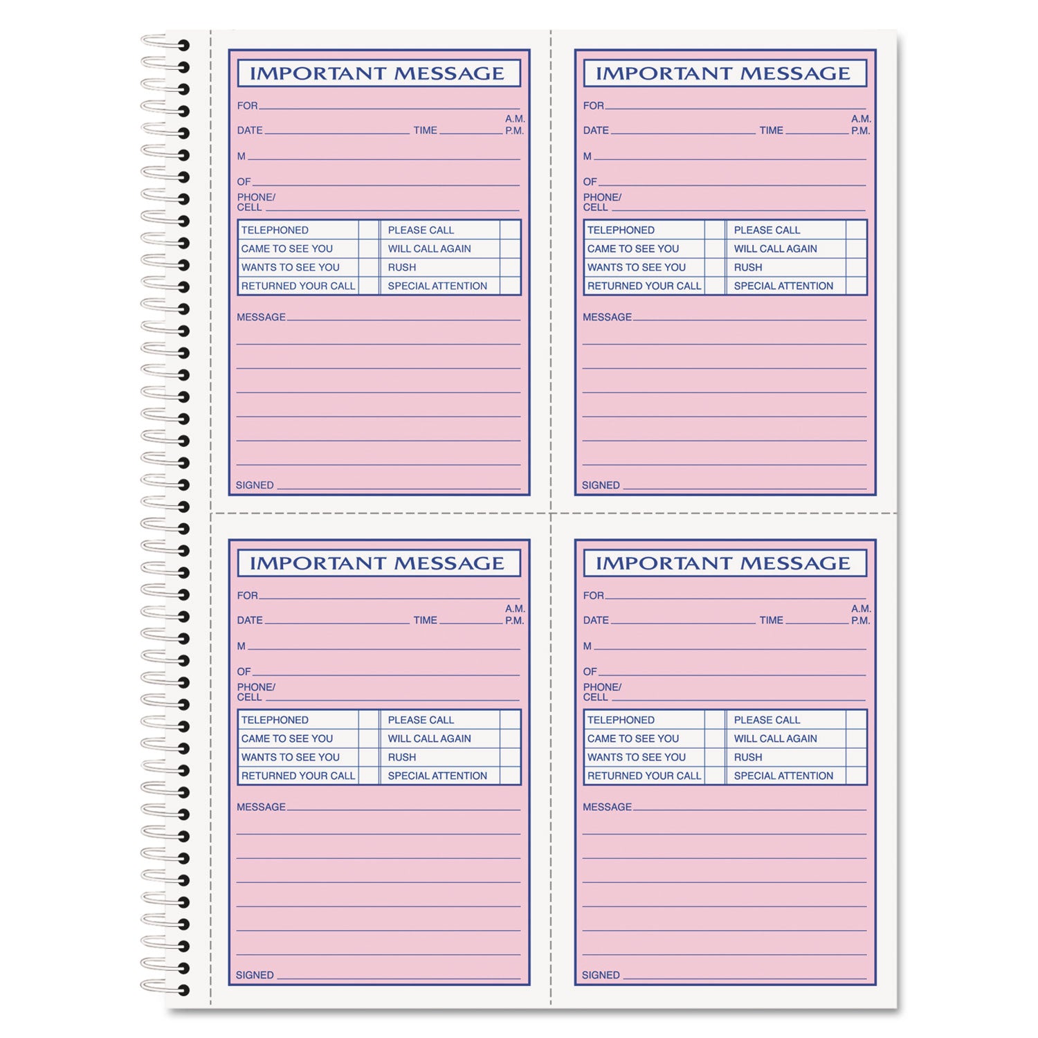 Telephone Message Book with Fax/Mobile Section, Two-Part Carbonless, 3.88 x 5.5, 4 Forms/Sheet, 200 Forms Total -