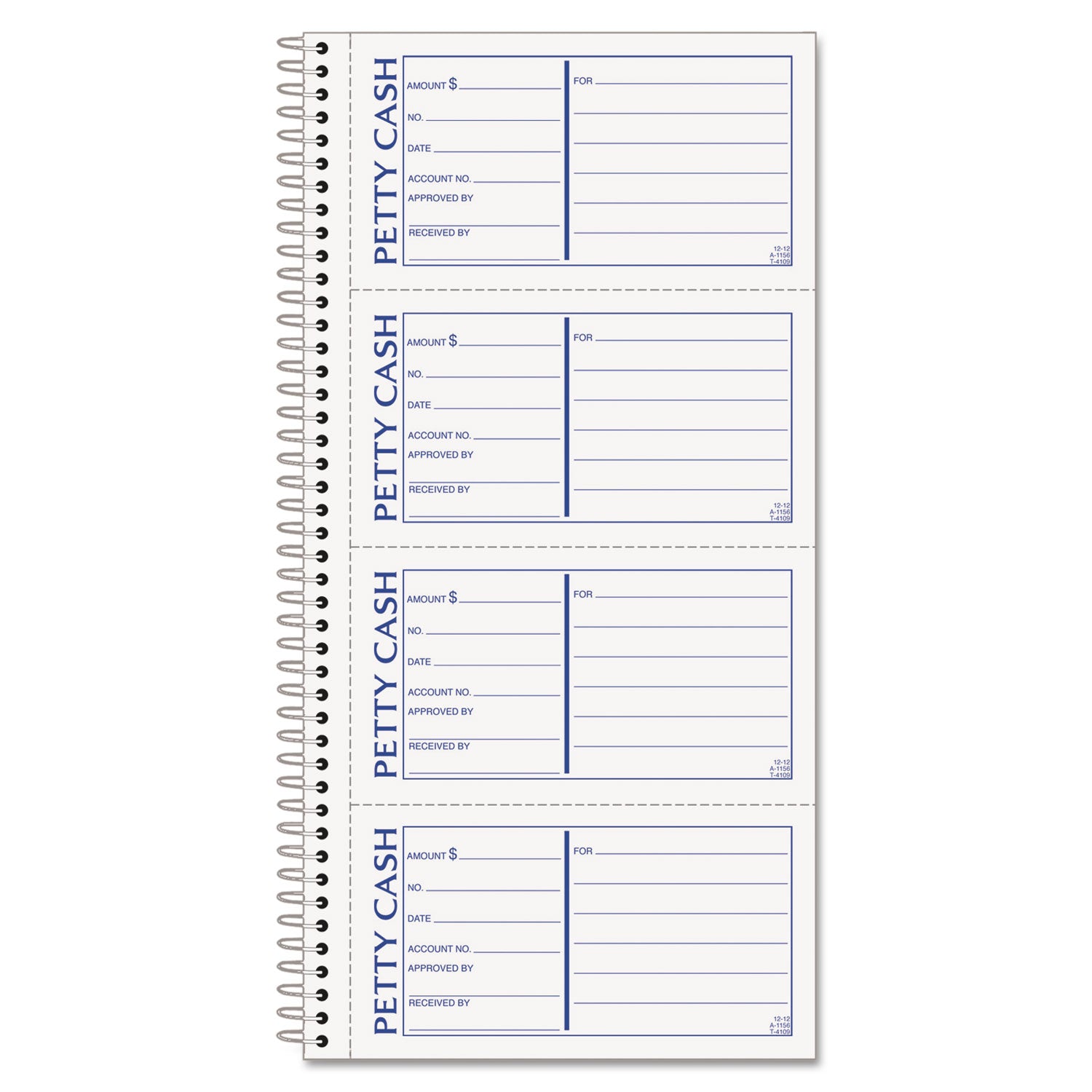 Petty Cash Receipt Book, Two-Part Carbonless, 5 x 2.75, 4 Forms/Sheet, 200 Forms Total -