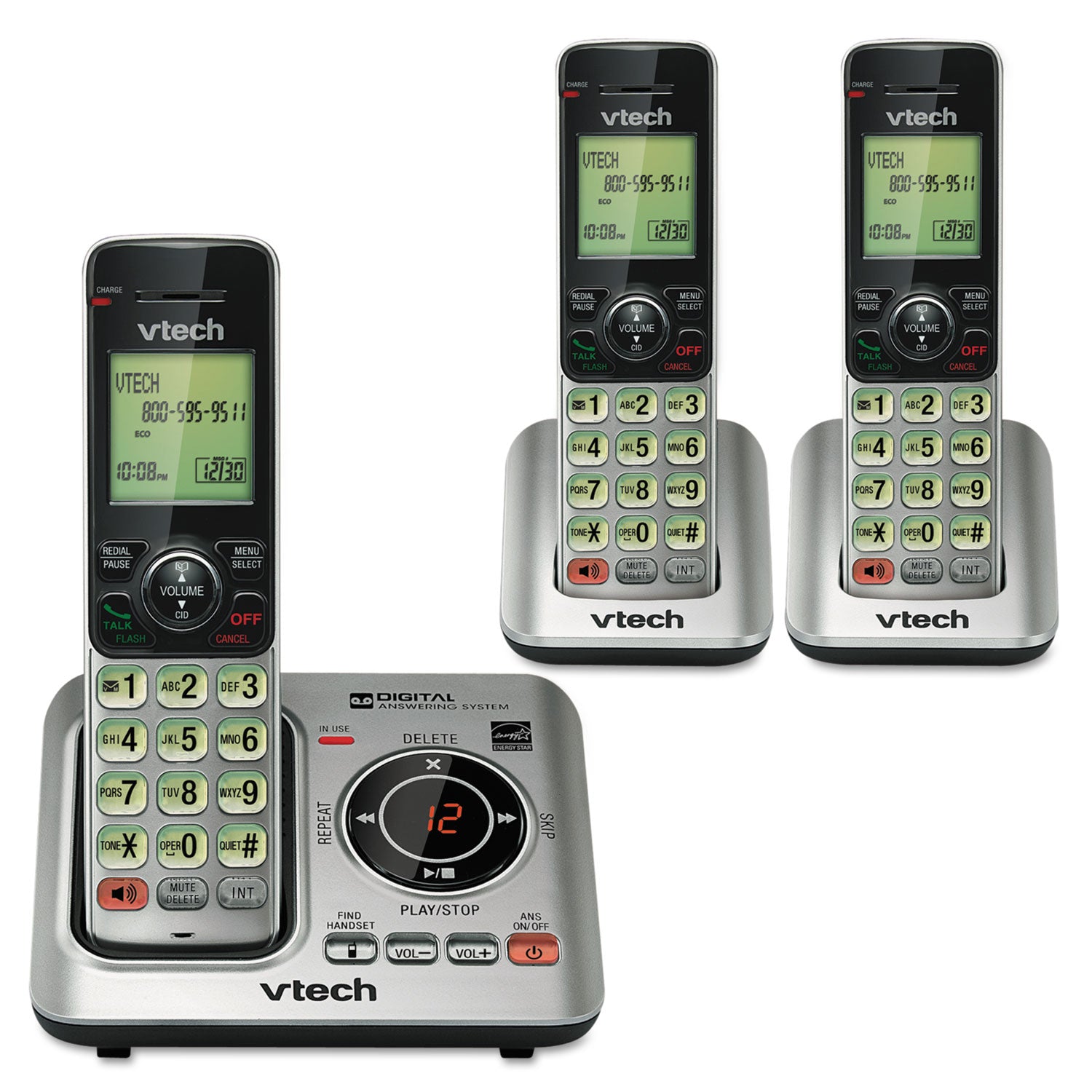 CS6629-3 Cordless Digital Answering System, Base and 2 Additional Handsets -
