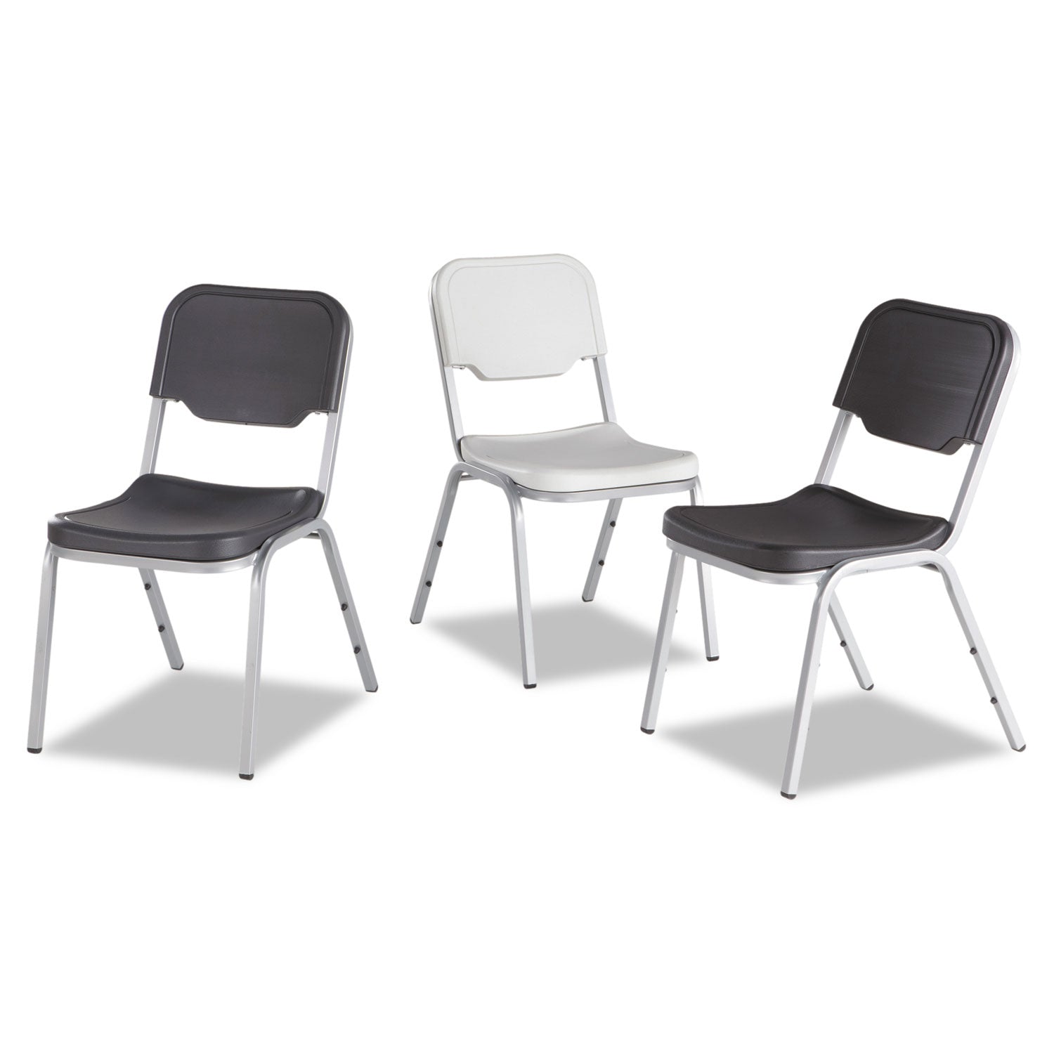 Rough n Ready Stack Chair, Supports Up to 500 lb, 17.5" Seat Height, Black Seat, Black Back, Silver Base, 4/Carton -
