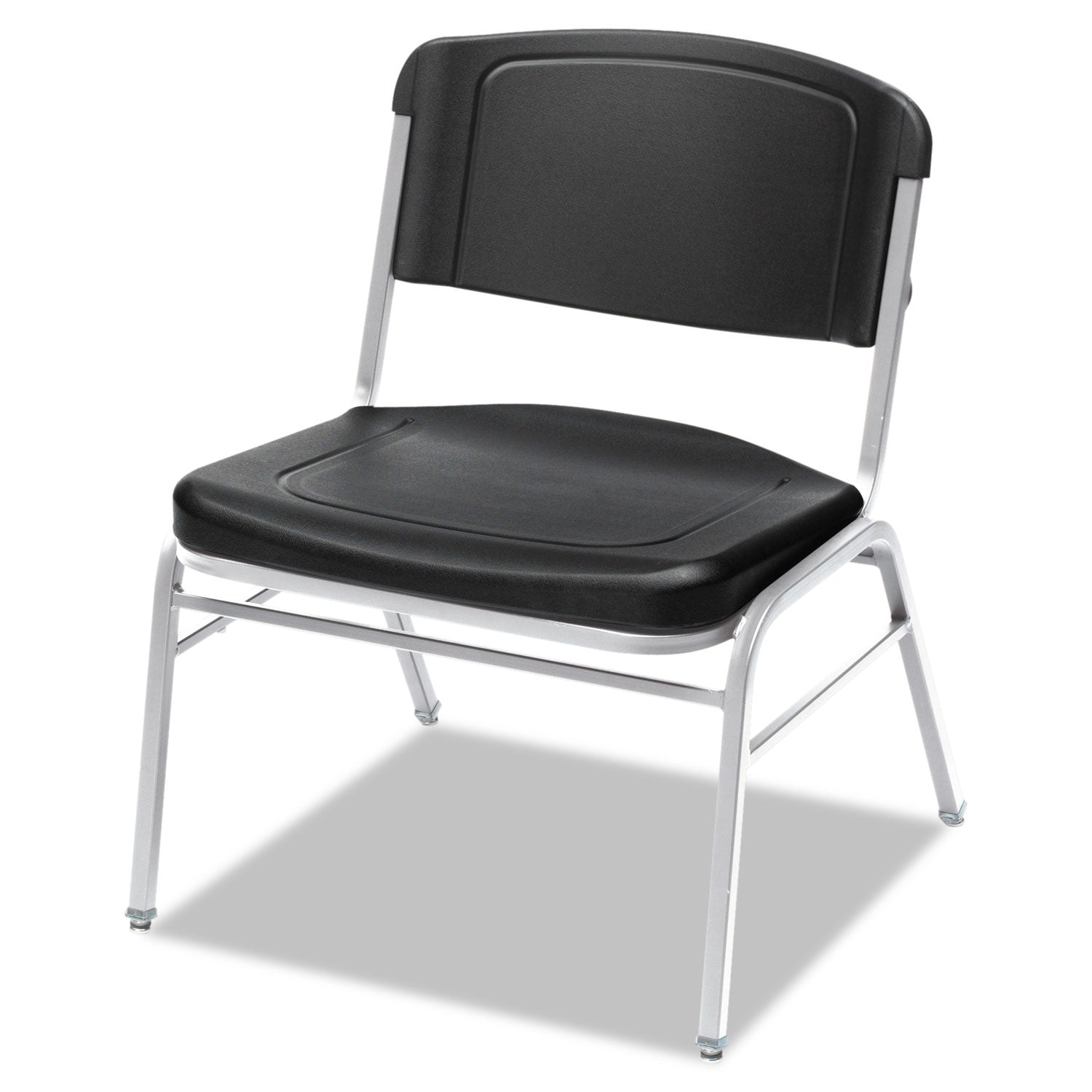Rough n Ready Wide-Format Big and Tall Stack Chair, Supports 500lb, 18.5" Seat Height, Black Seat/Back, Silver Base, 4/Carton -