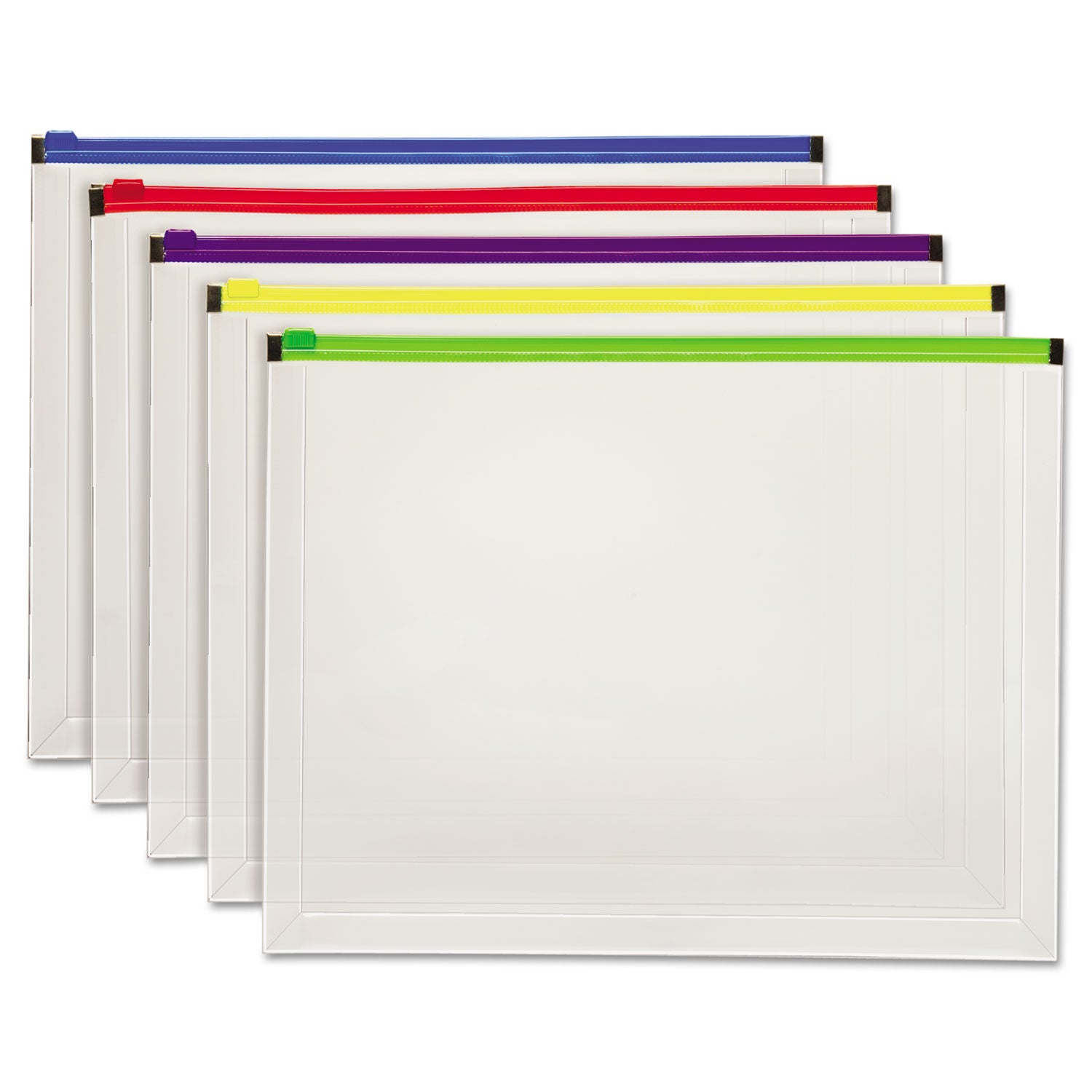 Poly Zip Envelope, Zipper Closure, 10 x 13, Assorted Colors, 5/Pack -