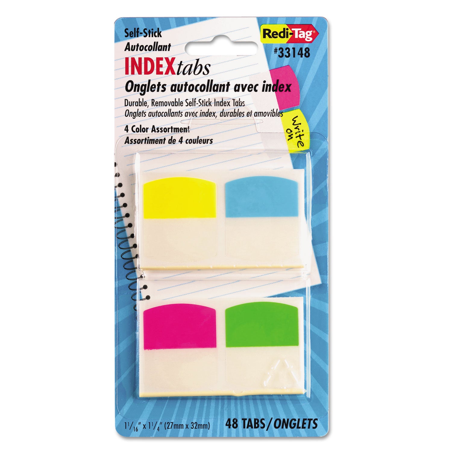 Write-On Index Tabs, 1/5-Cut, Assorted Colors, 1.06" Wide, 48/Pack -
