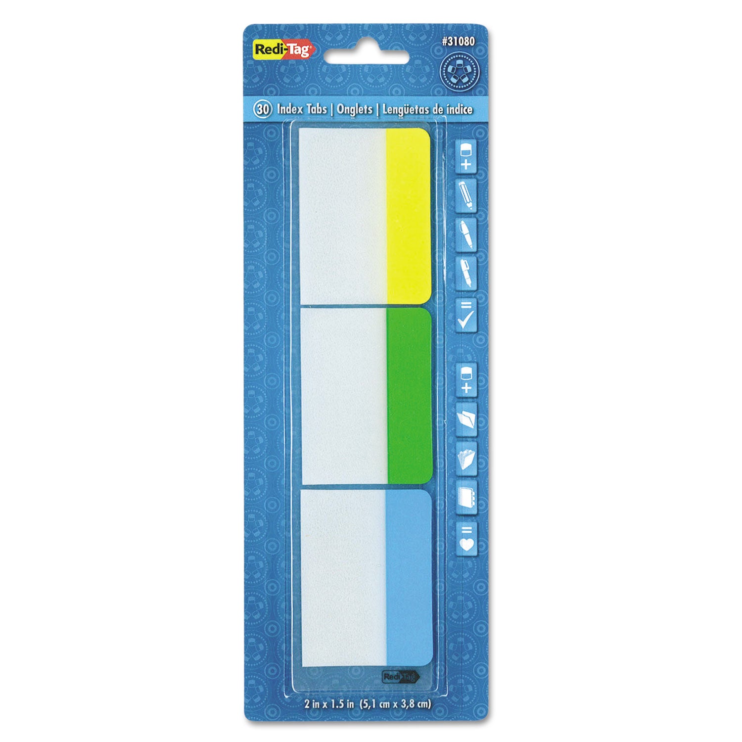 Write-On Index Tabs, 1/5-Cut, Assorted Colors, 2" Wide, 30/Pack -