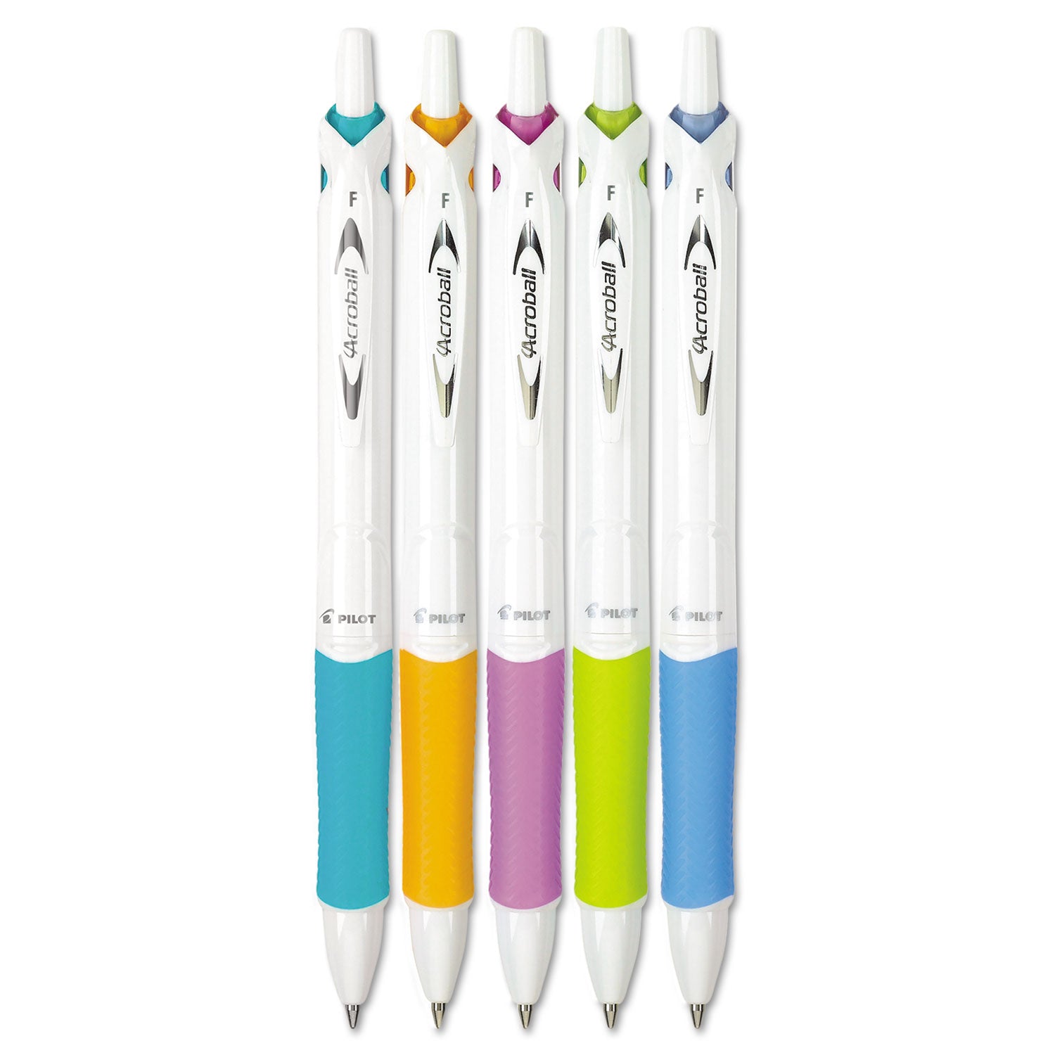 Acroball PureWhite Advanced Ink Hybrid Gel Pen, Retractable, Fine 0.7 mm, Black Ink, Assorted Barrel Colors, 5/Pack -