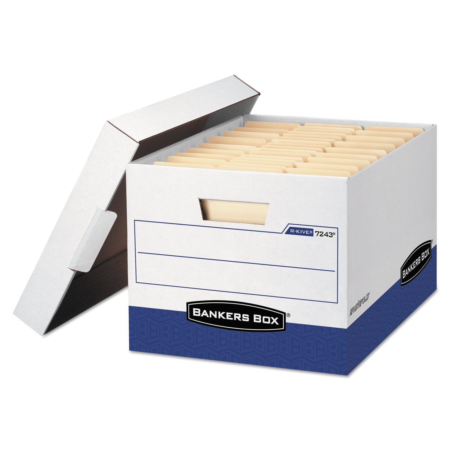 R-KIVE Heavy-Duty Storage Boxes, Letter/Legal Files, 12.75" x 16.5" x 10.38", White/Blue, 4/Carton -