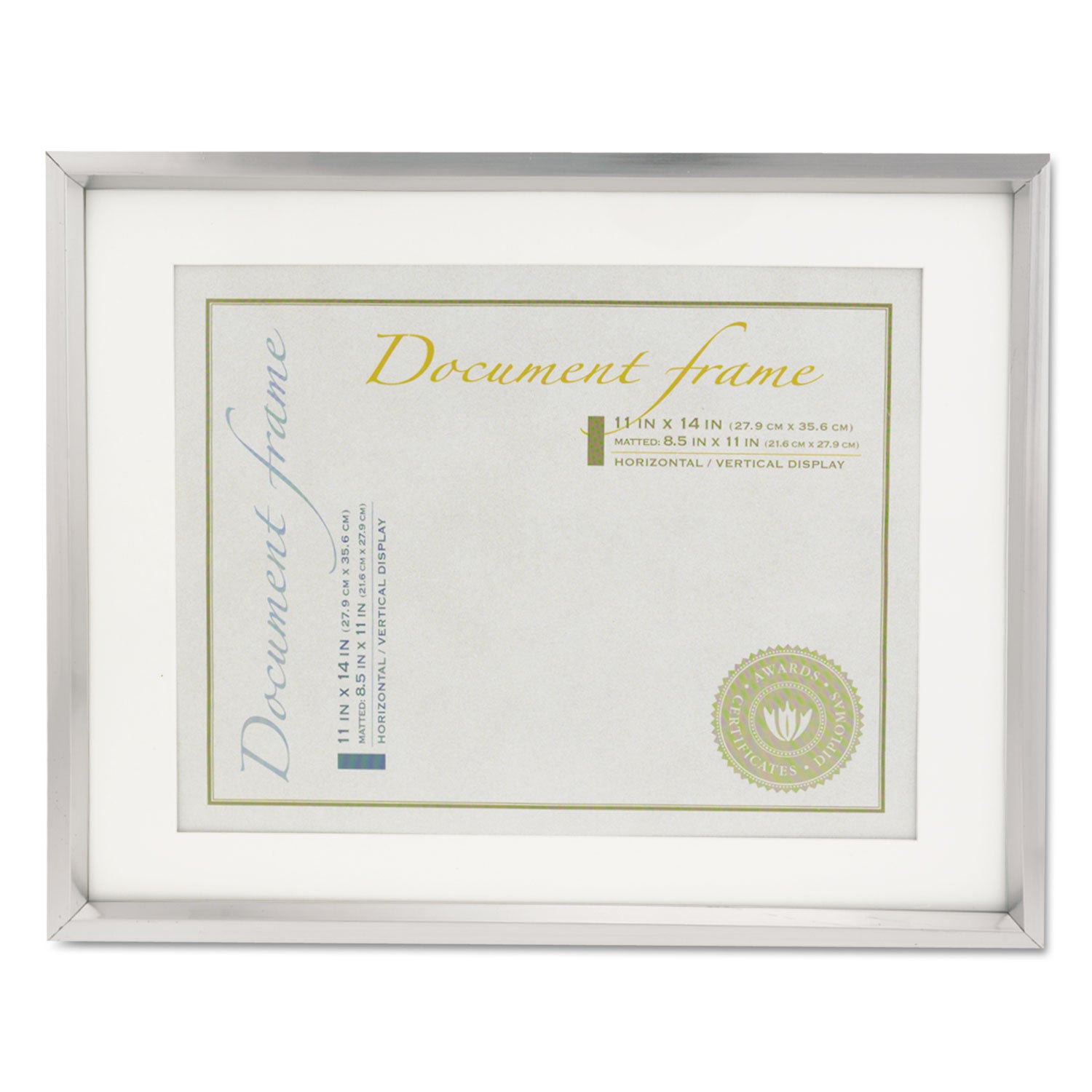 Plastic Document Frame with Mat, 11 x 14 and 8.5 x 11 Inserts, Metallic Silver -