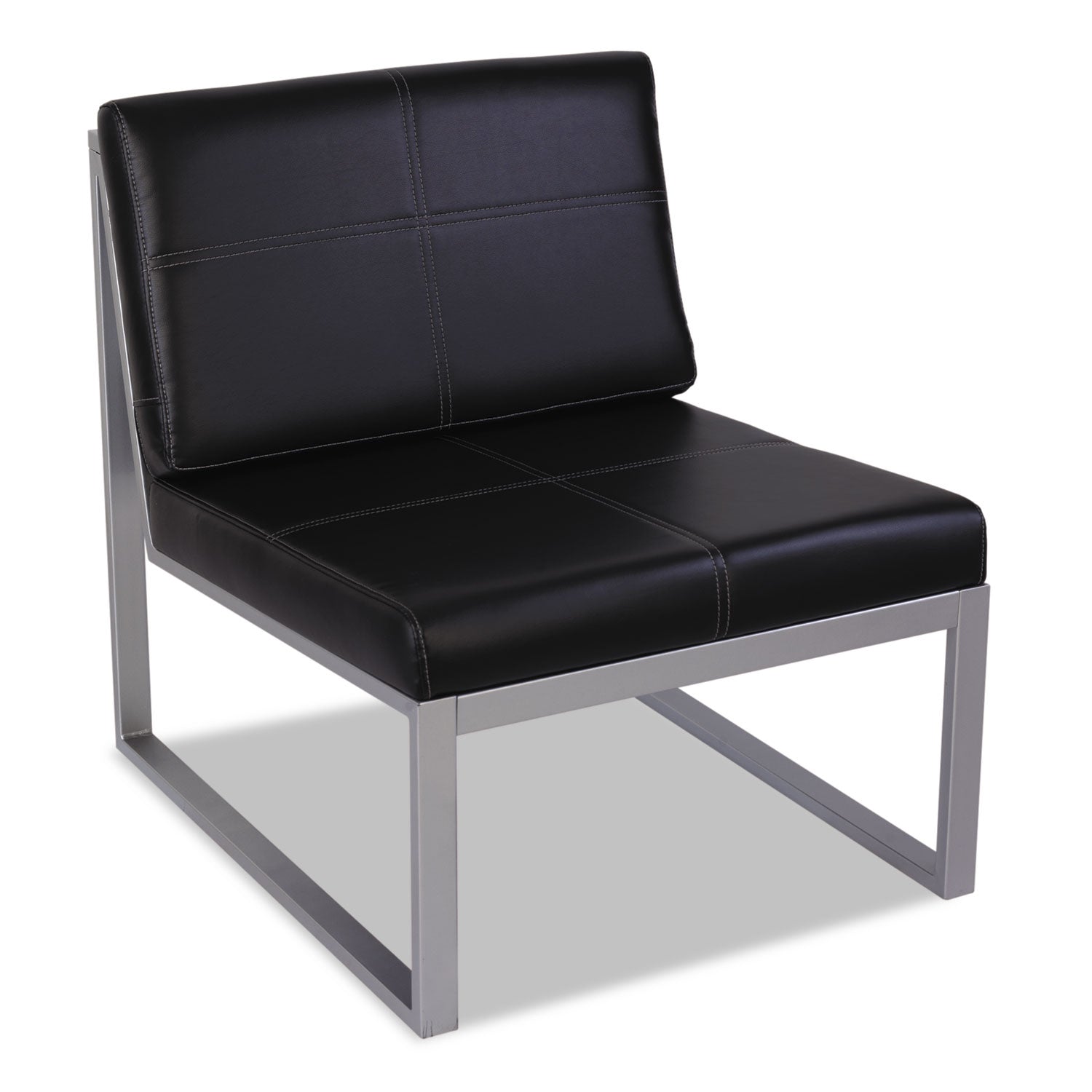 Alera Ispara Series Armless Chair, 26.57" x 30.71" x 31.1", Black Seat, Black Back, Silver Base -