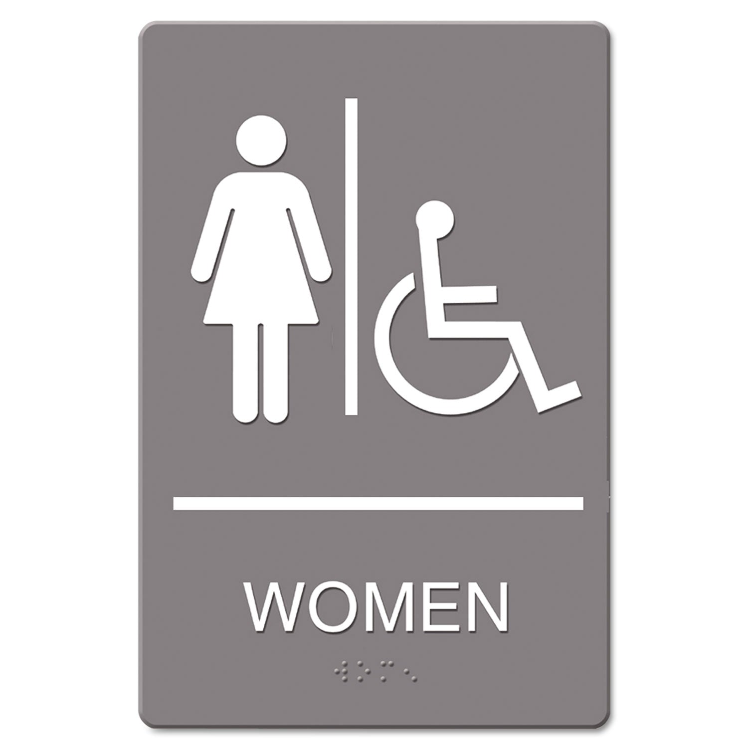ADA Sign, Women Restroom Wheelchair Accessible Symbol, Molded Plastic, 6 x 9 -