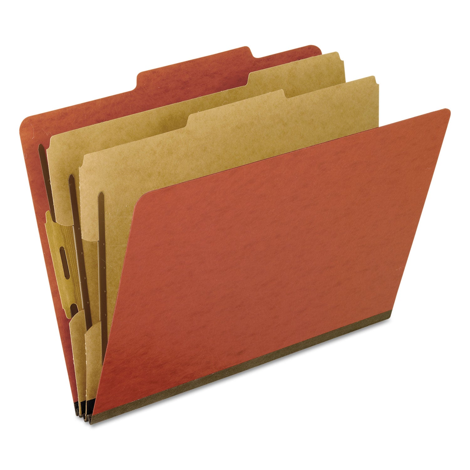 Six-Section Pressboard Classification Folders, 2" Expansion, 2 Dividers, 6 Bonded Fasteners, Letter Size, Red Exterior, 10/BX -