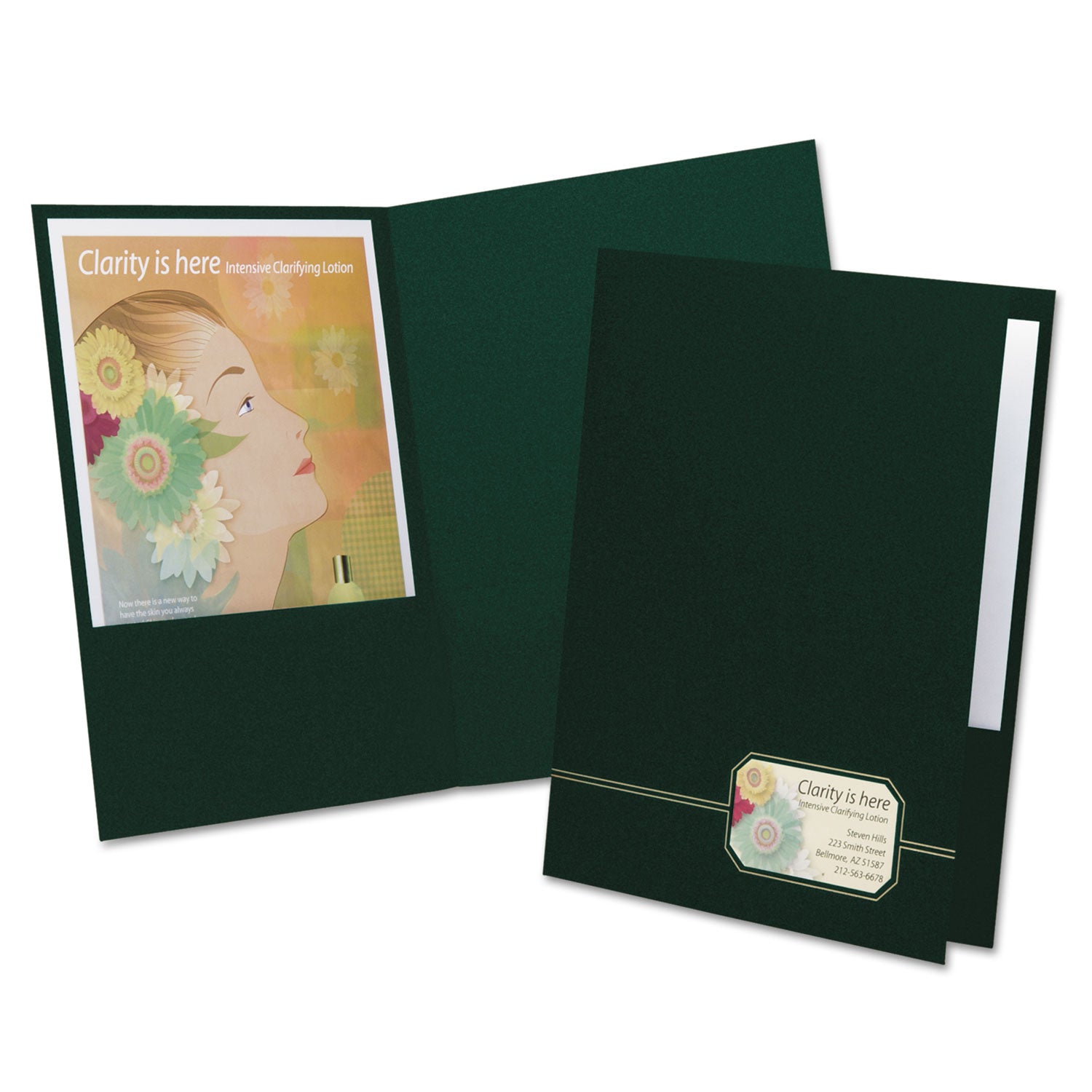 Monogram Series Business Portfolio, Premium Cover Stock, 0.5" Capacity, 11 x 8.5, Green w/Embossed Gold Foil Accents, 4/Pack -