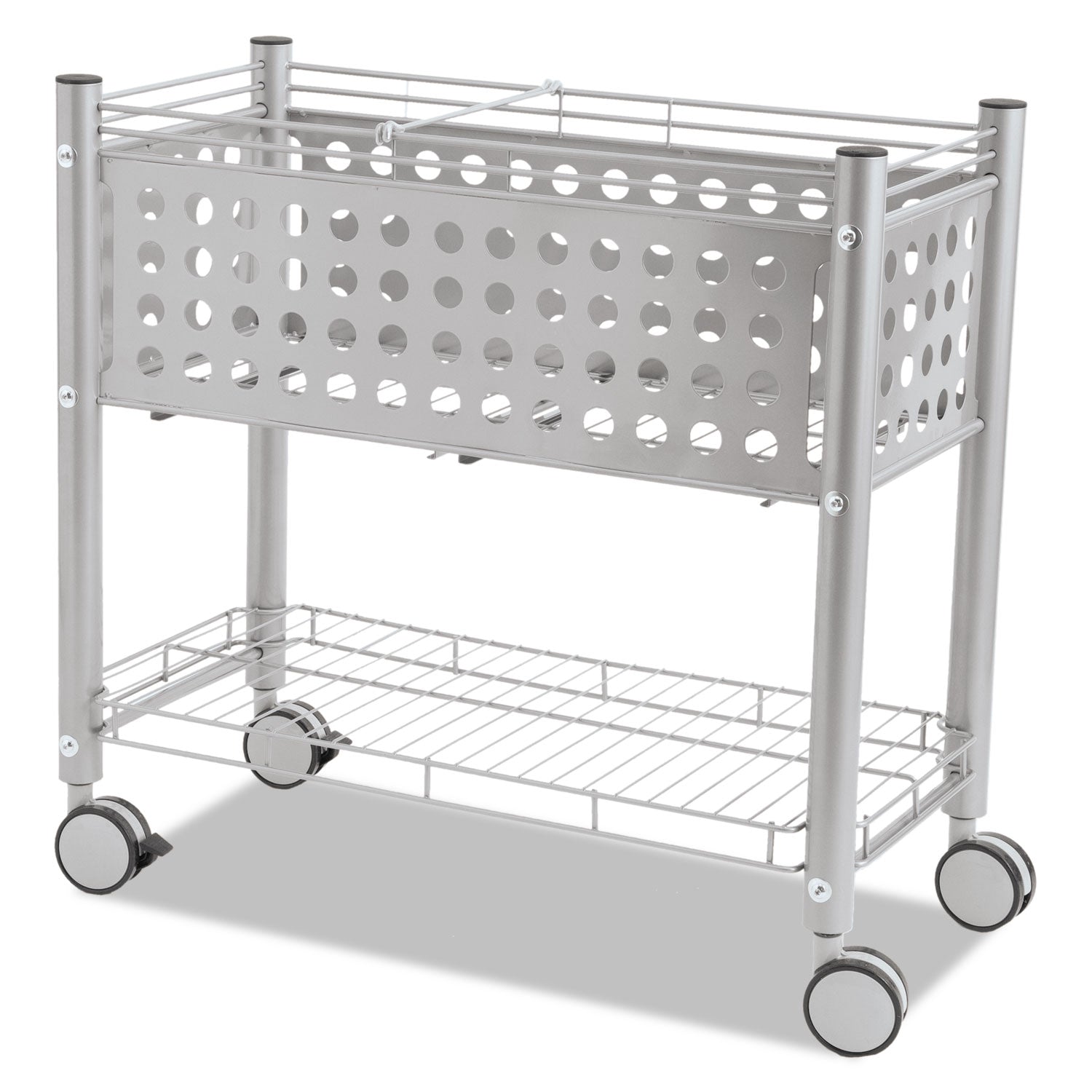 File Cart with Open Top, Metal, 1 Shelf, 2 Bins, 28.25" x 13.75" x 27.38", Matte Gray -
