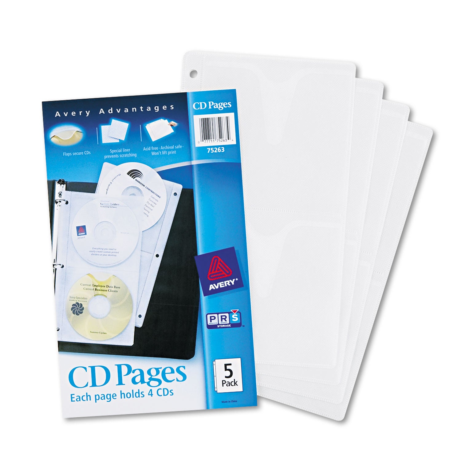 Two-Sided CD Organizer Sheets for Three-Ring Binder, 4 Disc Capacity, Clear, 5/Pack -