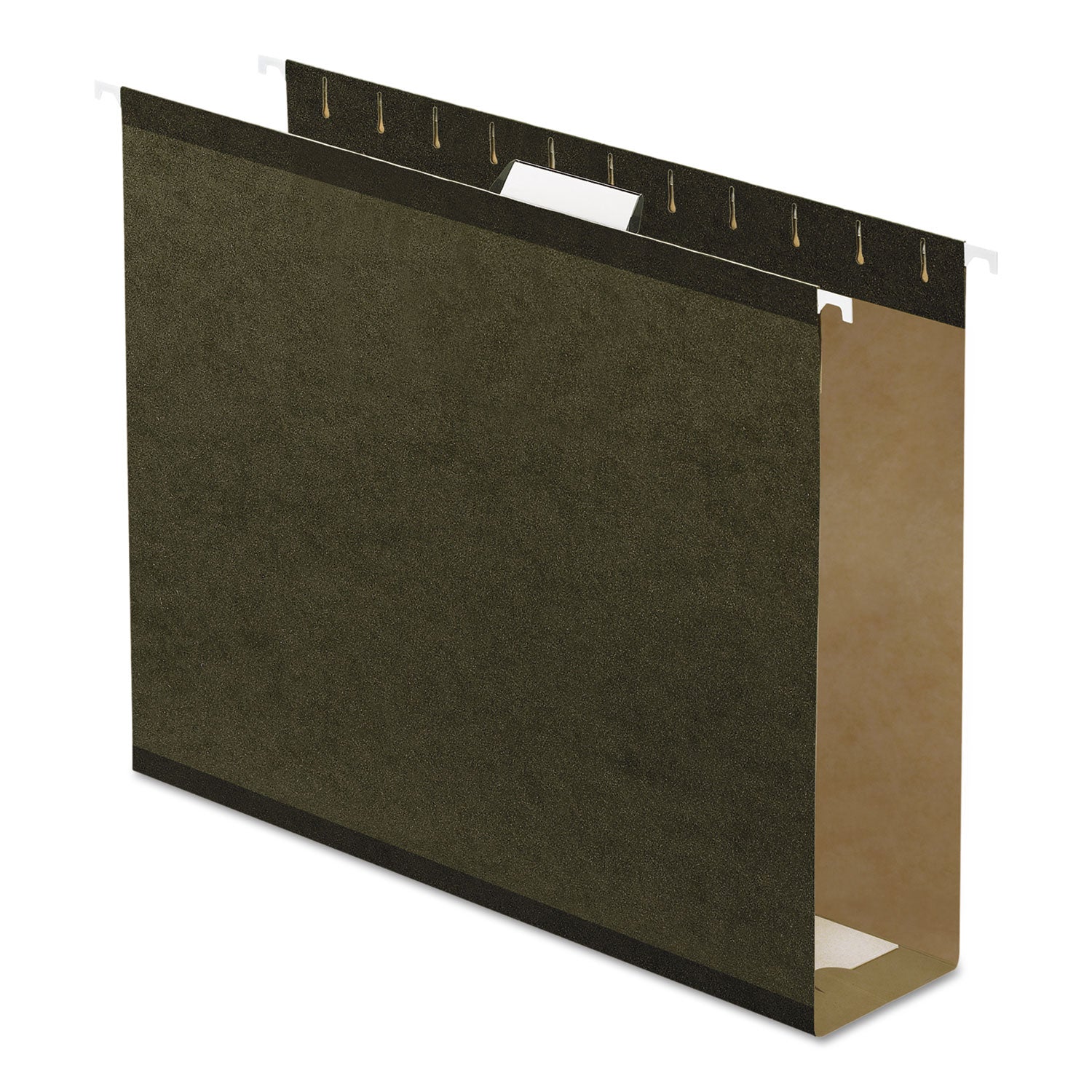 Extra Capacity Reinforced Hanging File Folders with Box Bottom, 3" Capacity, Letter Size, 1/5-Cut Tabs, Green, 25/Box -