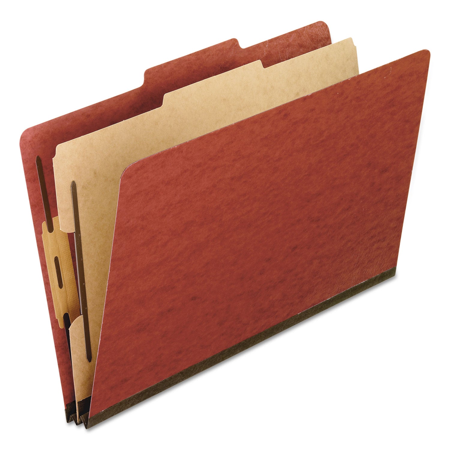 Four-Section Pressboard Classification Folders, 2" Expansion, 1 Divider, 4 Fasteners, Legal Size, Red Exterior, 10/Box -