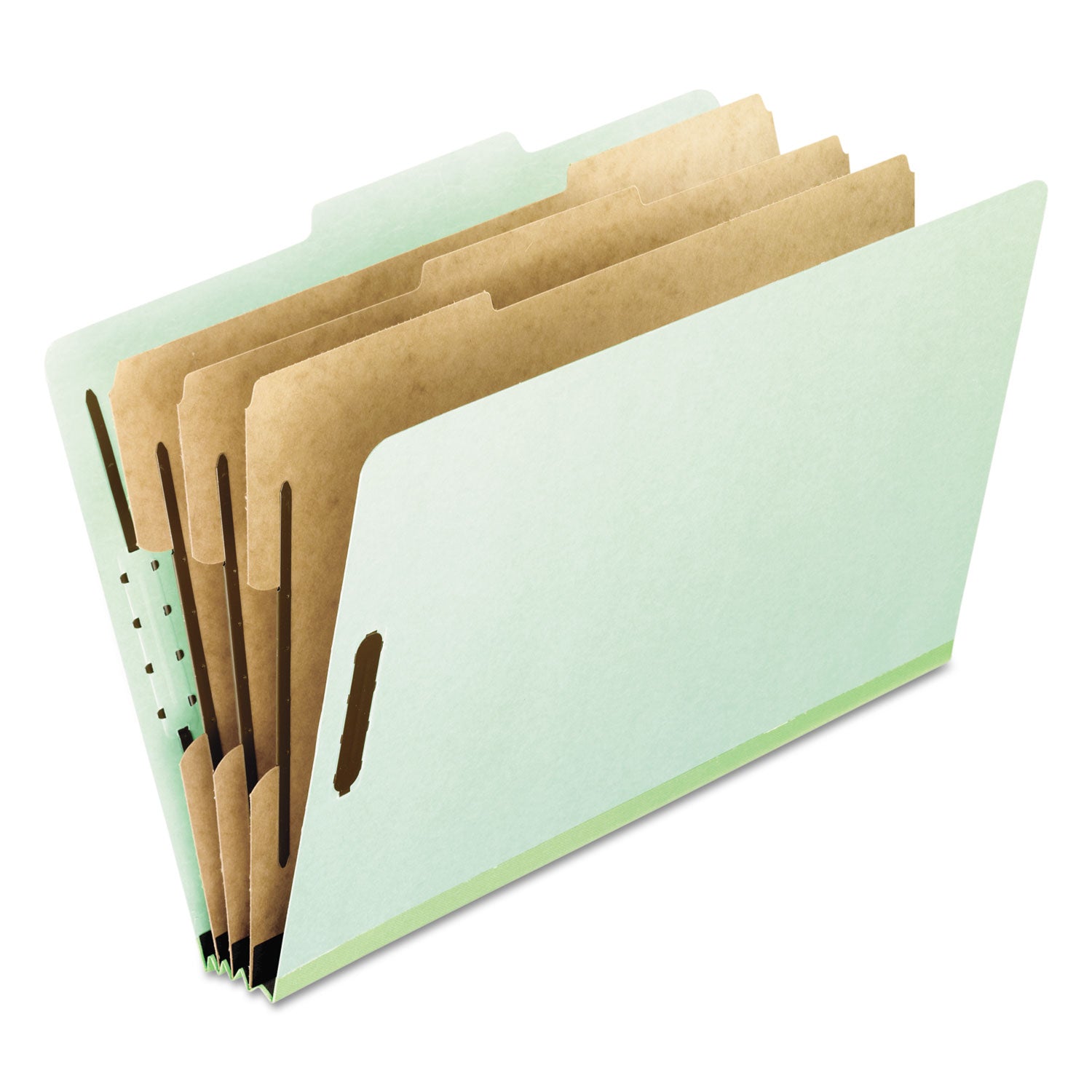 Eight-Section Pressboard Classification Folders, 3" Expansion, 3 Dividers, 8 Fasteners, Letter Size, Green Exterior, 10/Box -
